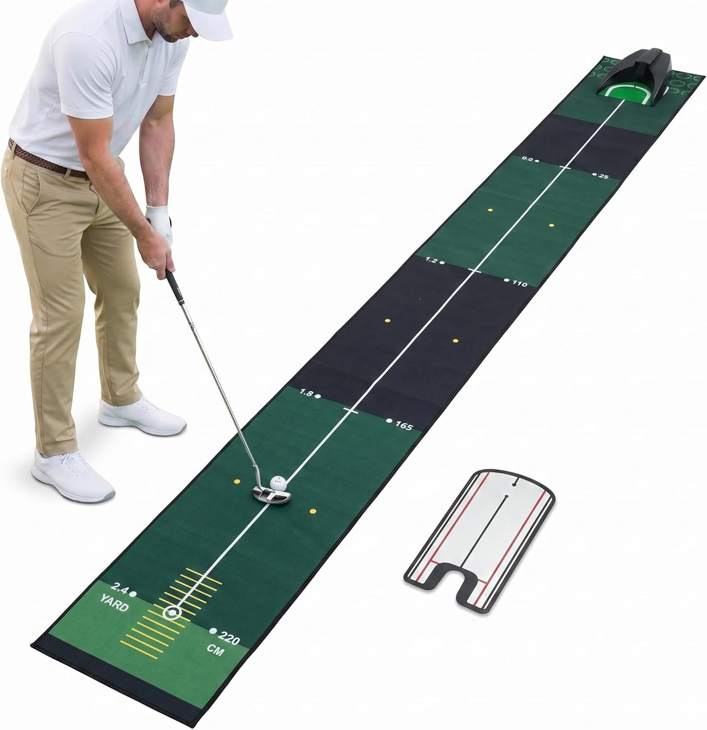 Putting Green Indoor for Home & Office&Party – Golf Training Aid for Putting Practice – with Premium Golf Putting Mat（8.2×1.0ft） & Putting Mirror &Auto Return Putter – Golf Gifts for Men