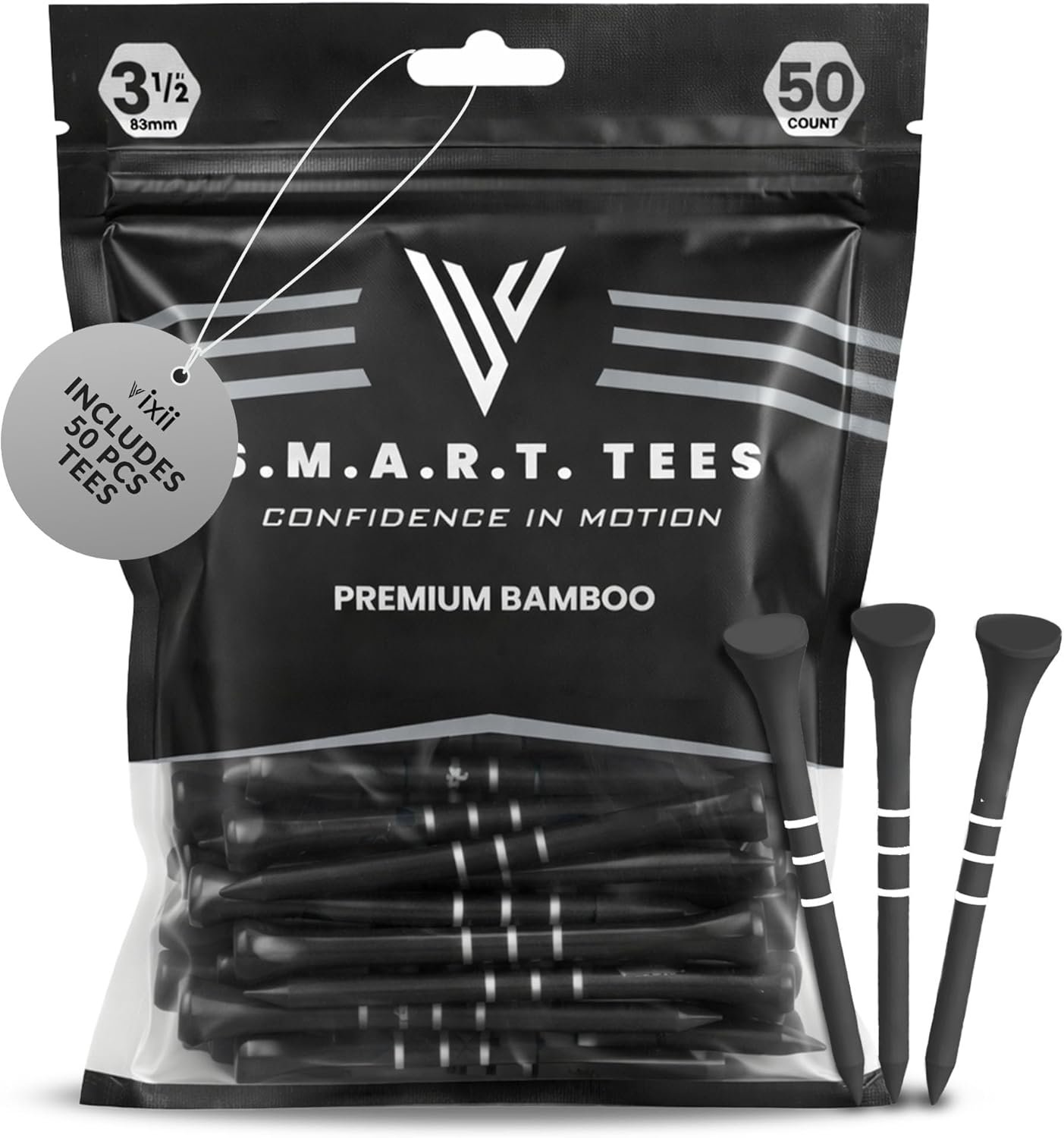S.M.A.R.T Bamboo Golf Tees-Durable & Reliable Golf Tees for Women 50Pcs, 3 Marking Options (1.25″ 1.5″ 1.7″),Reduced Ball Spin Less Friction & Height Markers for Perfect Trajectory