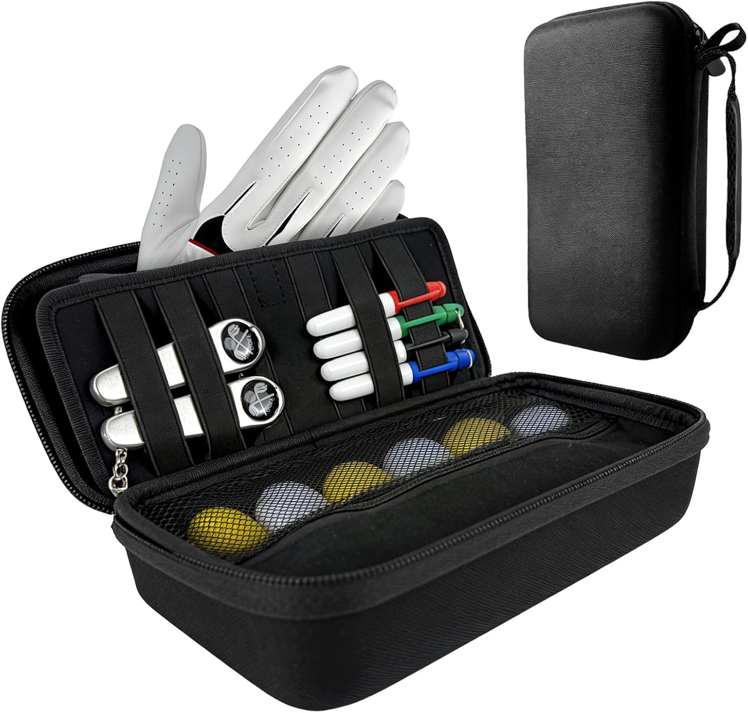 Golf Glove Holder Case with Glove Shaper – Portable Golf Glove Organizer & Golf Accessory Storage Bag for Golf Balls, Tees and All Golf Accessories