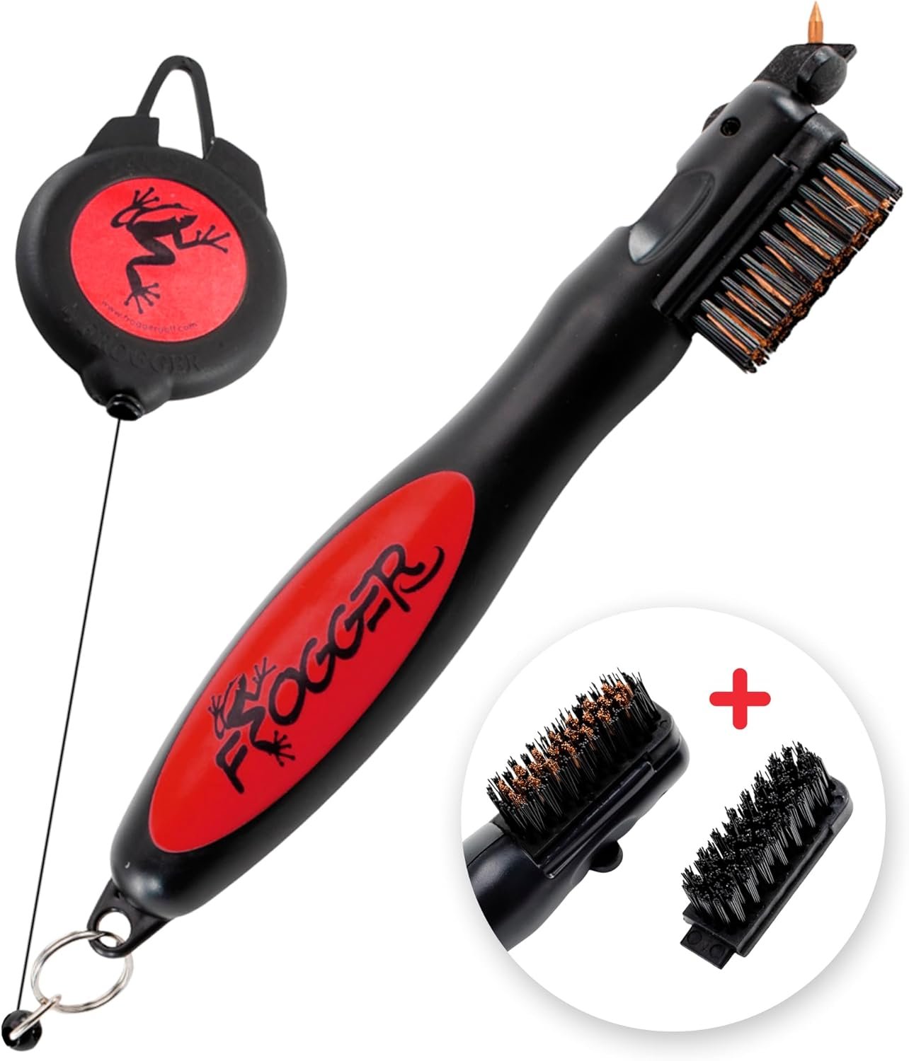 Frogger BrushPro Golf Club Cleaner with Ergonomic Grip and 2.5 ft. Retractable Cord – Sturdy Golf Club Brush and Groove Cleaner for Golfers