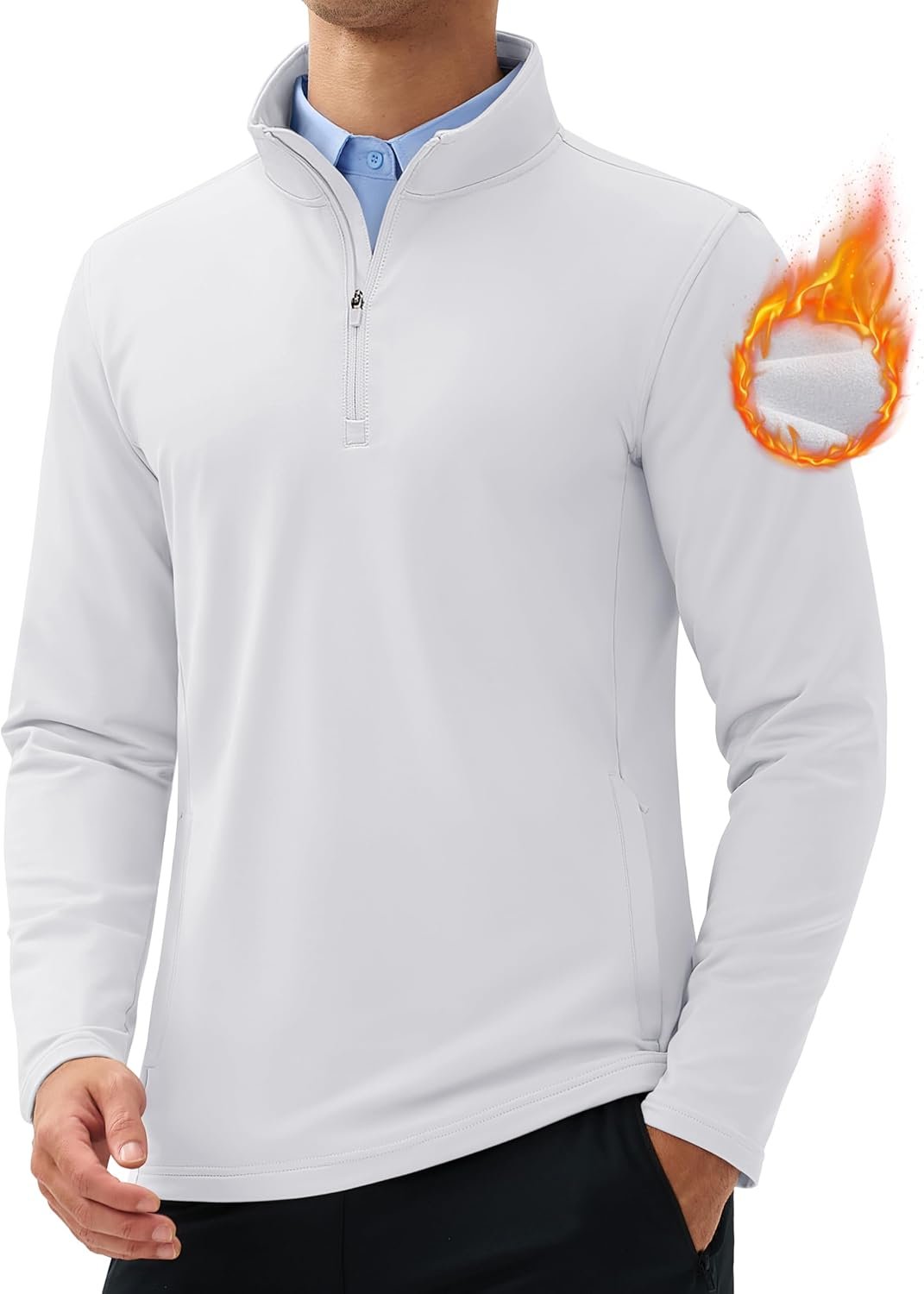 MAGCOMSEN Quarter Zip Pullover Men 1/4 Zip Golf Jacket Fleece Lined Water Resistant Sweatshirt 2 Zipper Pockets Winter