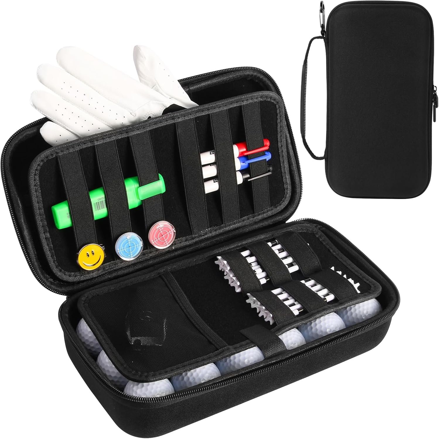 SLODE Portable Golf Accessories Organizer Bag for Balls, Tees, Markers -Golf Glove Holder Case with Glove Shaper- Ideal Gift for Men and Women- Black