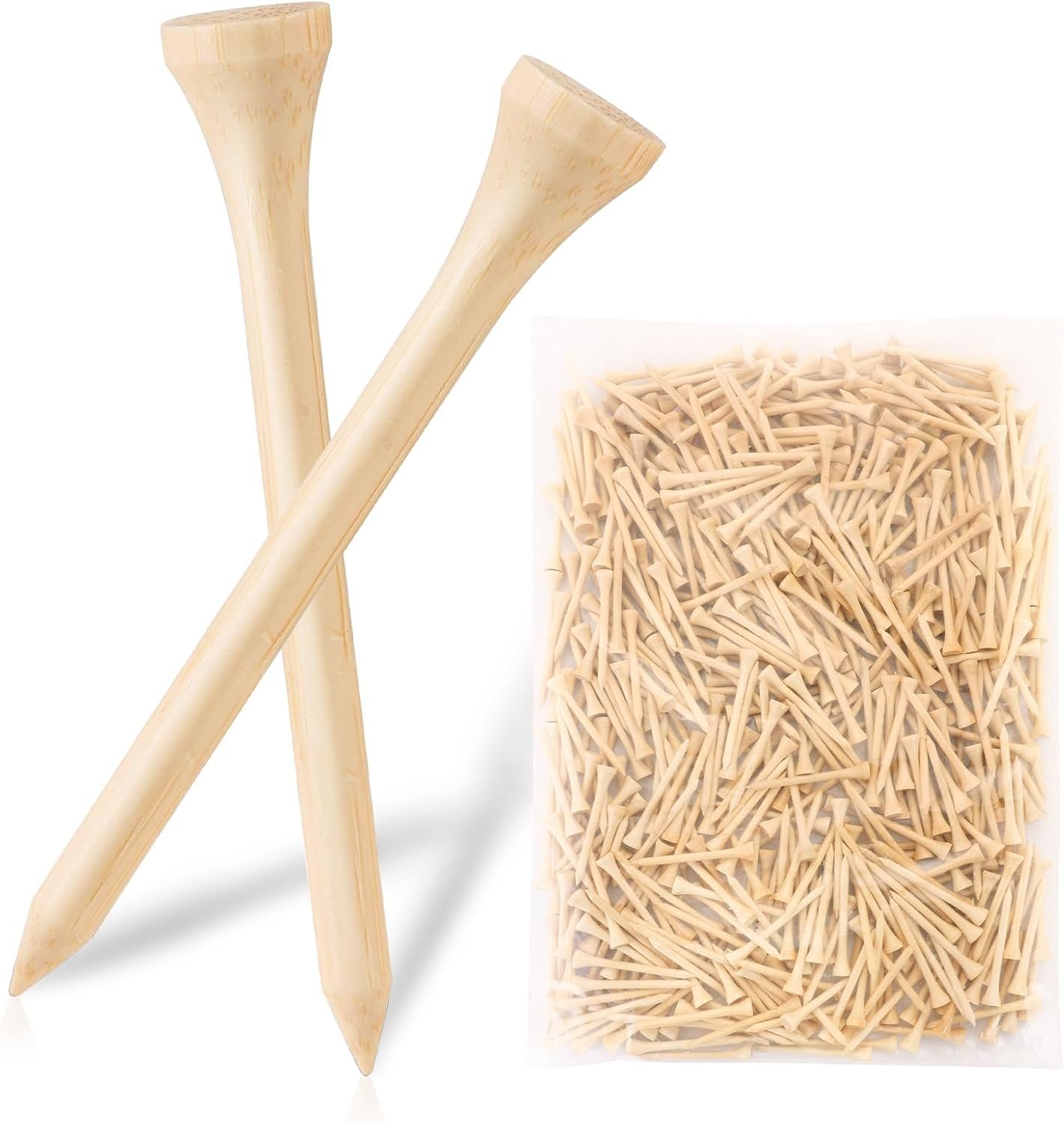 Bamboo Golf Tees 1000/500/250 PCS 2-3/4 & 3-1/4 inch Length | Bamboo Golf Tees, 7X Stronger Than Wood Golf Tees, Reduce Friction & Side Spin