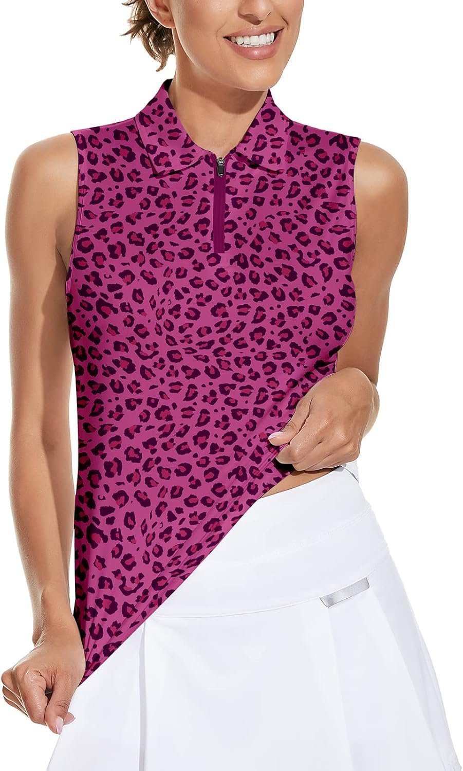 Soneven Women’s Sleeveless Golf Top Floral Athletic Golf Wear Moisture Wicking Sleeveless Polo Quick Dry