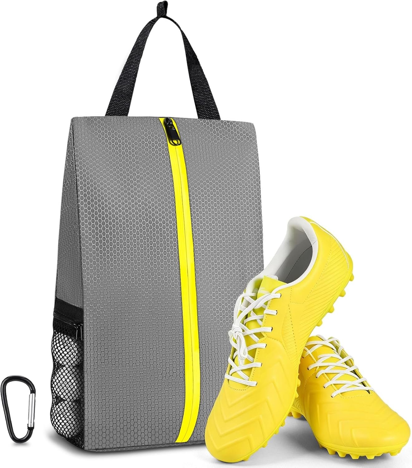 TOBWOLF Smell Proof Golf Shoe Bag, Waterproof Cleat Bags for Golf with 2 Zippered Mesh Side Pockets for Golf Balls & Small Items, Large Capacity Fits Size 14 Shoe Bag for Travel, Gym, Soccer, Men