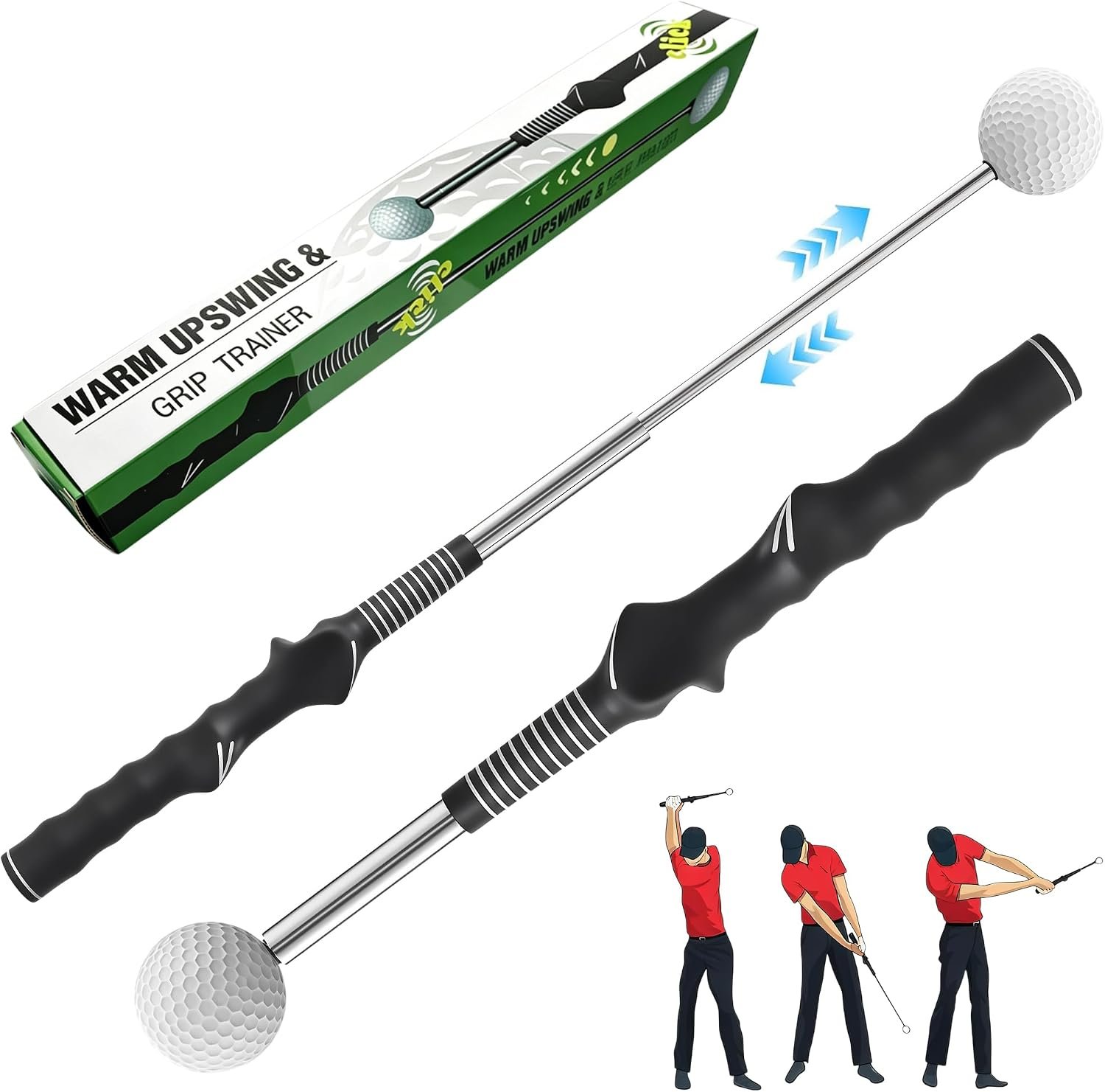 Retractable Golf Swing Trainer for Indoor & Outdoor Practice, Golf Grip Trainer for Right-Handed Golfers, Grip Correction & Swing Click Feedback Training Aid, Golf Gifts for Men