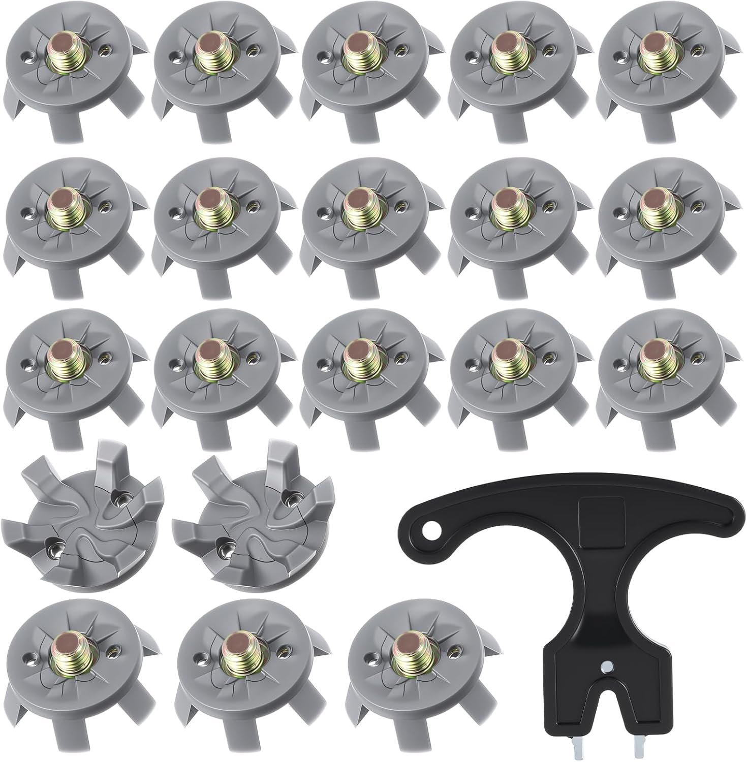 Ouligay 21 PCS Golf Spikes Set Includes 20 PCS Golf Spikes Replacement 1 Black Cleats Spanner Golf Shoe Spike Metal Thread Screw 6 Mm Dia Cleats Spike for Lawn Cricket Shoe Player Lover