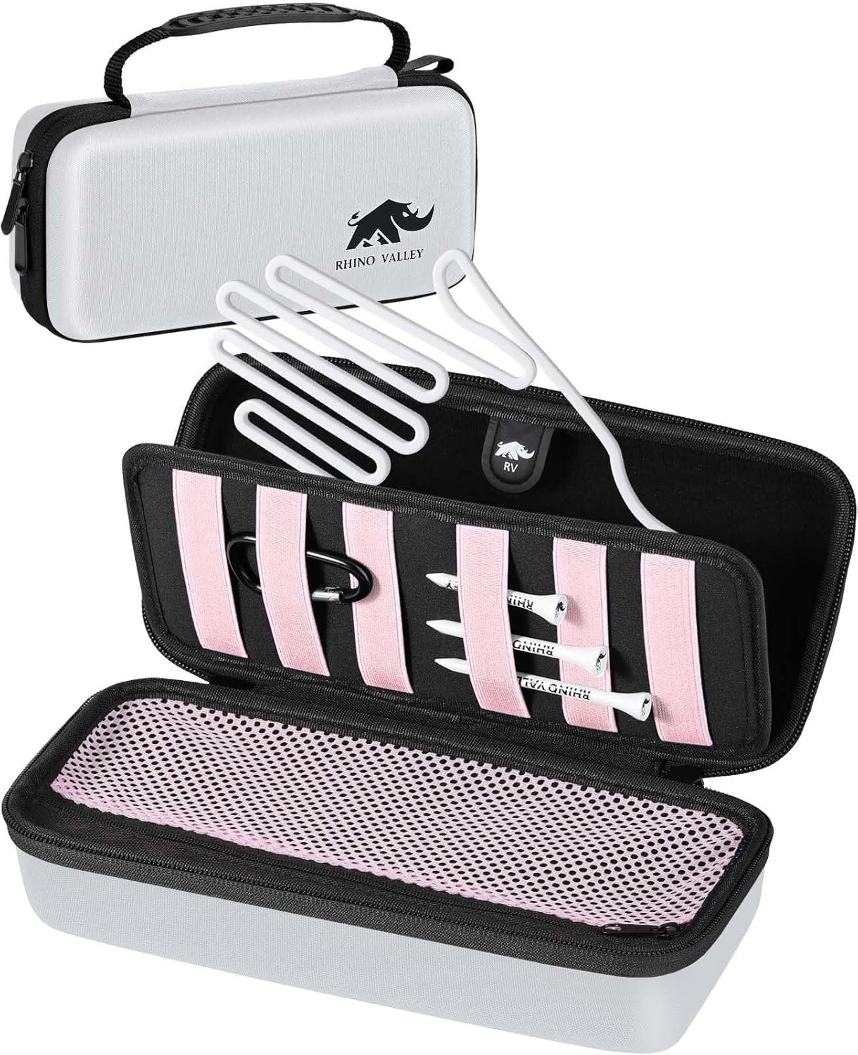 Rhino Valley Golf Glove Holder Case, Golf Accessories Organizer Bag with Glove Shaper for Phone, Gloves, Balls, Tees, Markers, Divot & Repair Tools, Gifts for Golfers Men Women