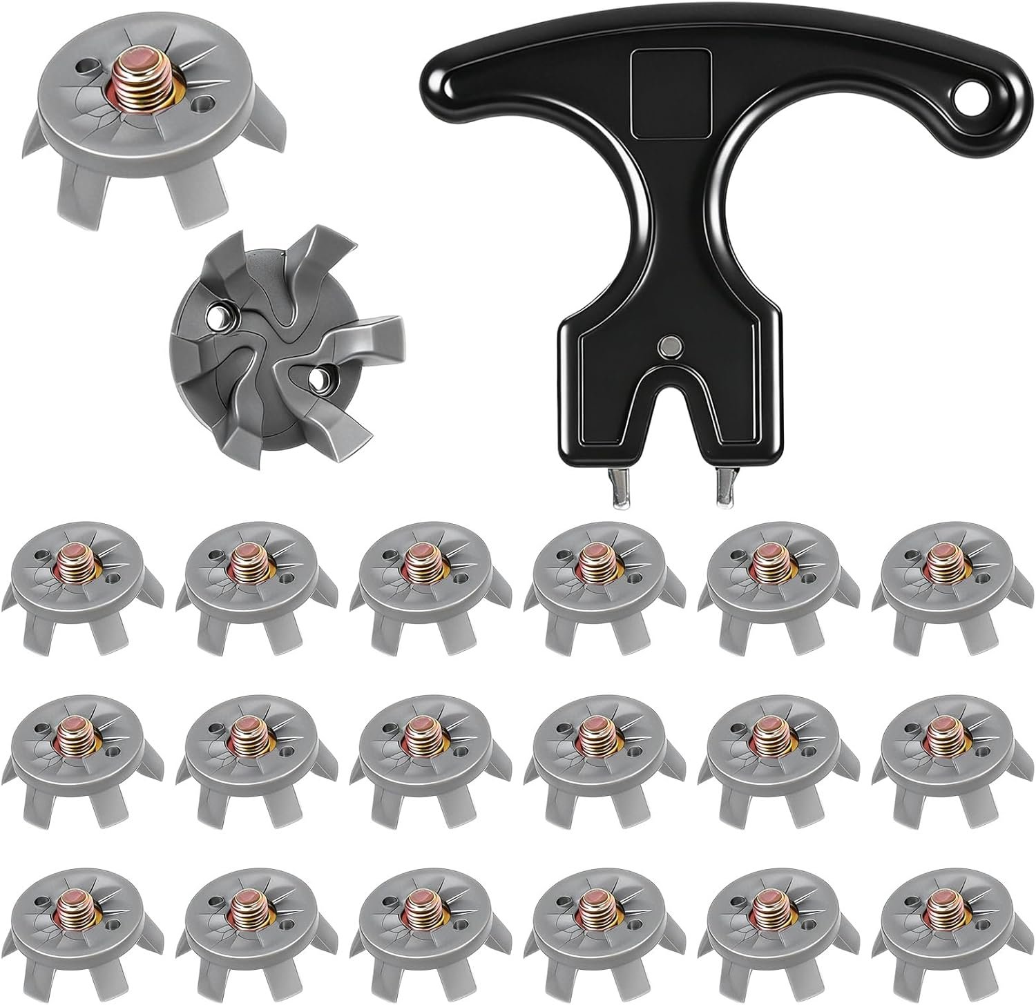 21 PCS Golf Shoe Spikes Set with 20 PCS Silver Grey Golf Spikes Replacement for Shoes and Black Cleats Spanner Metal Thread Screw 6mm Dia Cleats Tool for Lawn Cricket Shoe Player