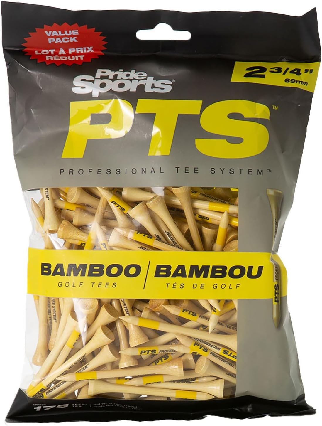 PrideSports PTS Bamboo Golf Tees | 100 Count, 2-3/4 Inch Bamboo | #1 Tee Brand on Tour | Best for Drivers & Woods