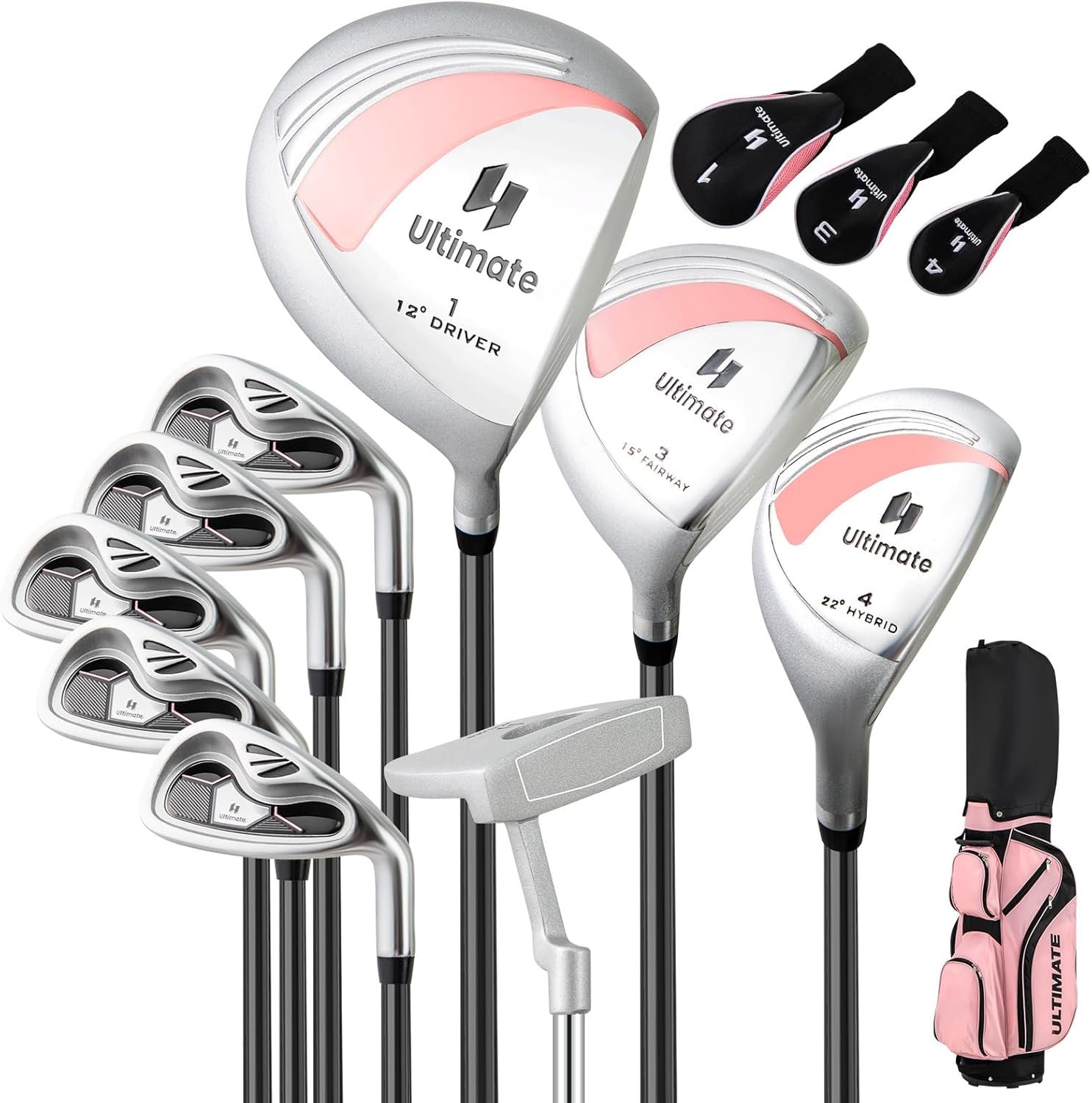 Tangkula 9/10/12 Pieces Women’s Complete Golf Clubs Set, Golf Club Package Set with 460CC Driver, Fairway Wood & Hybrid, Irons, Putter, Portable Regular Golf Club Set