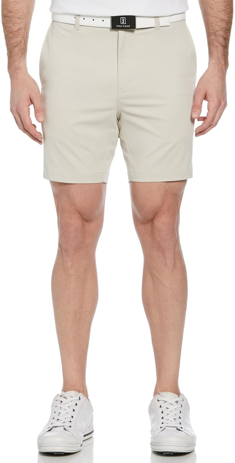 PGA Tour Men’s 7” Flat Front Performance Stretch Golf Shorts with Active Waistband