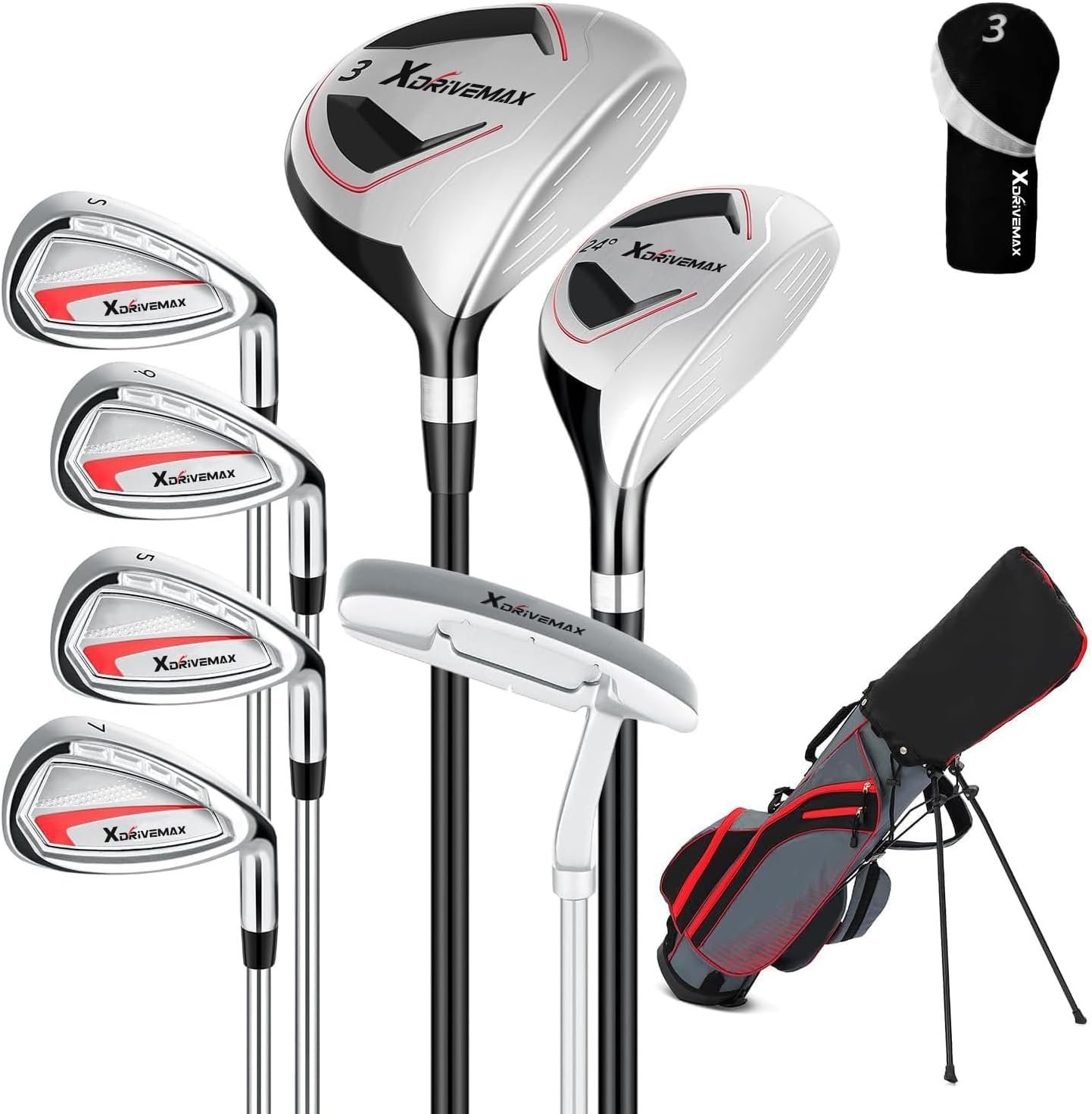 XDriveMax 8-Piece Right & Left Hand Complete Golf Club Set for Men & Women: Wood, Hybrid, Irons, Putter & Bag – Beginner Friendly, High Distance & Accuracy