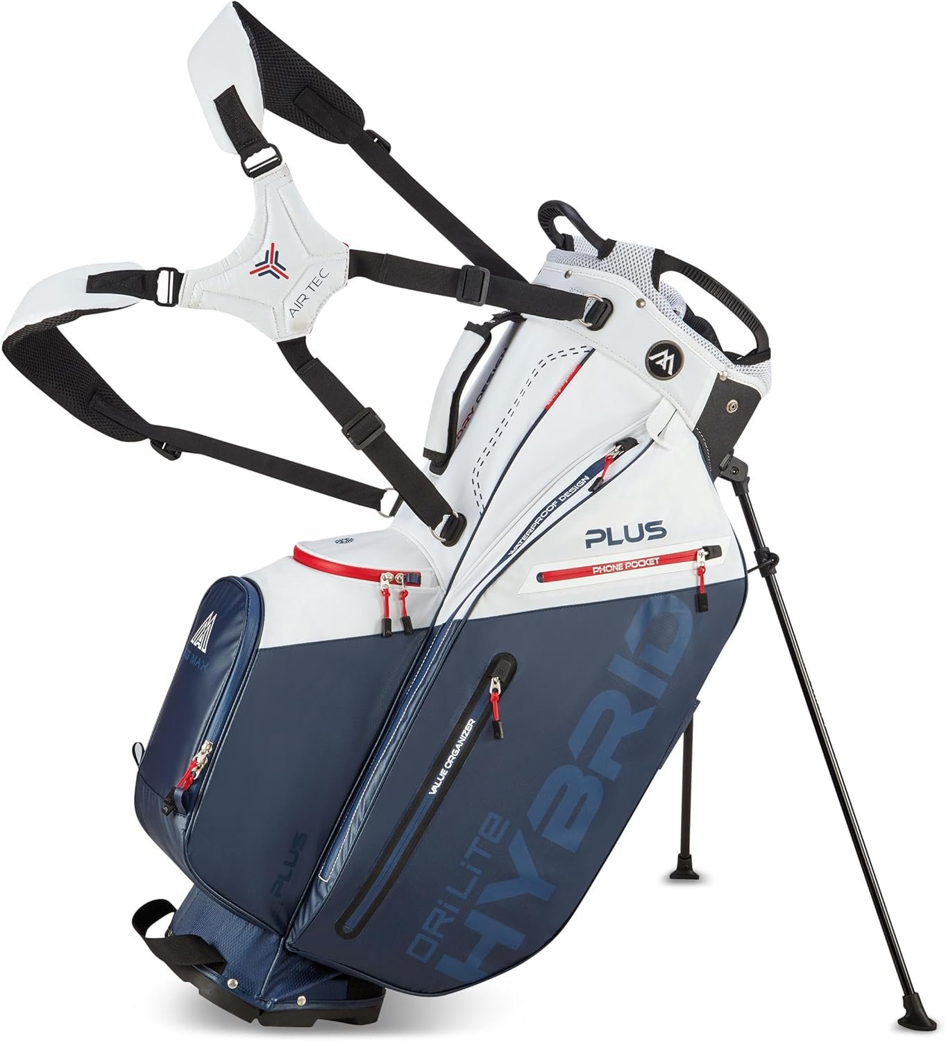 Big Max Dri Lite Hybrid Plus 14 Way Divider Golf Stand Bag, Waterproof, Lightweight, Dual Strap, Fits Push Carts