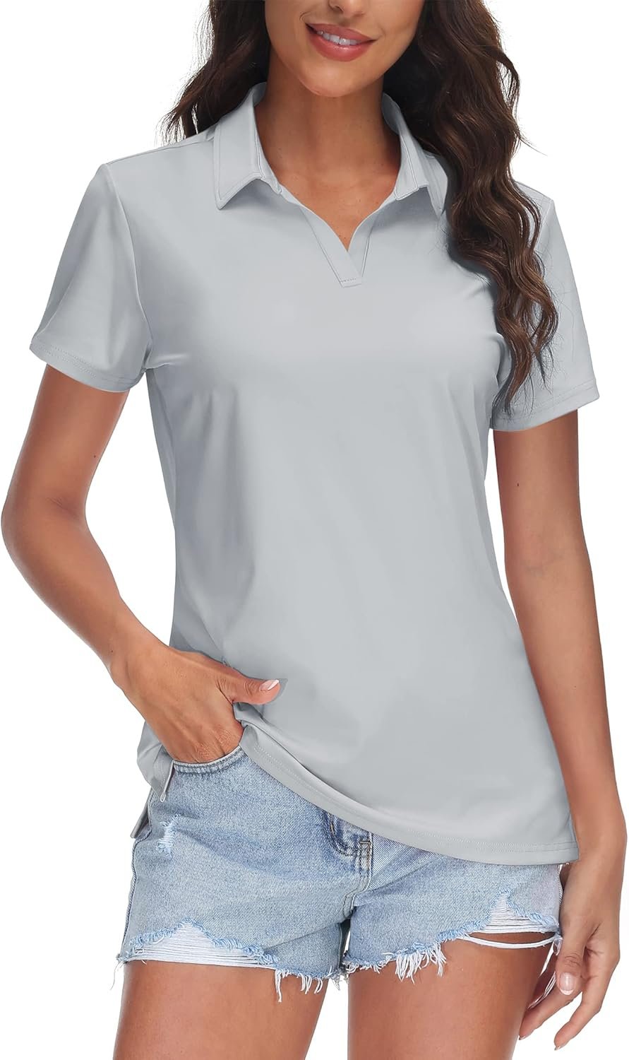 TACVASEN Women’s V-Neck Polo Shirts UPF 50+ Short Sleeve Sun Protection Quick Dry Golf Polos Collared Shirt