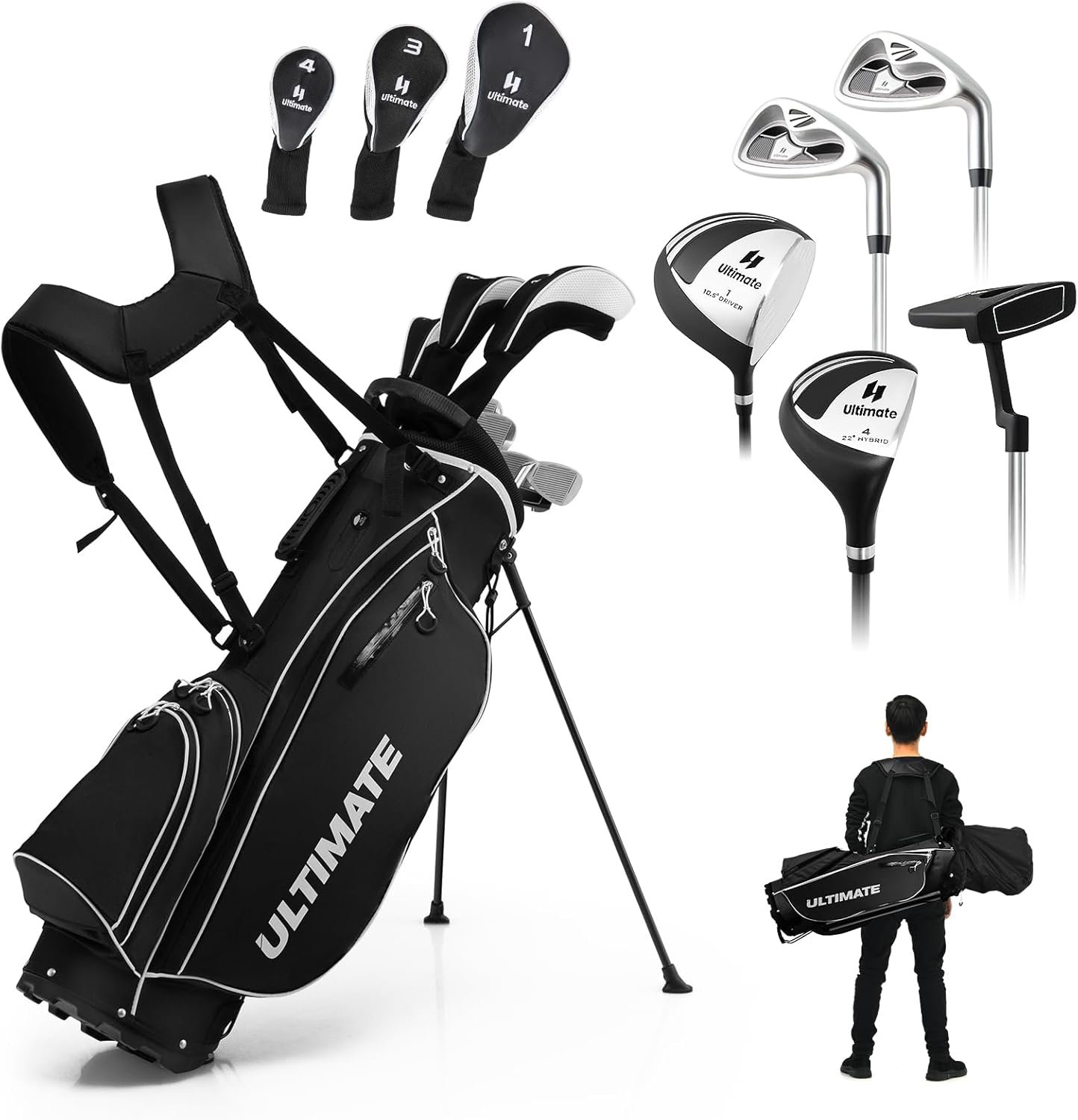 ULTIMATE Men’s Complete Golf Club Set – Right-Handed, 9/11-Piece Full Set Including 460cc #1 Driver, #3 Fairway Wood, Hybrid, #6, #7, #8, #9, #P Irons, and a Precision Putter