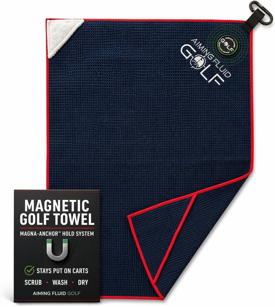 Magnetic Golf Towel – 3-Stage Cleaning System, Microfiber Rag, Strong Magnet for Golfcart Bags or Landing Pads, for Men & Women Golfers, Golfing Accessories (Blue, 16″ x 24″ Stubby)