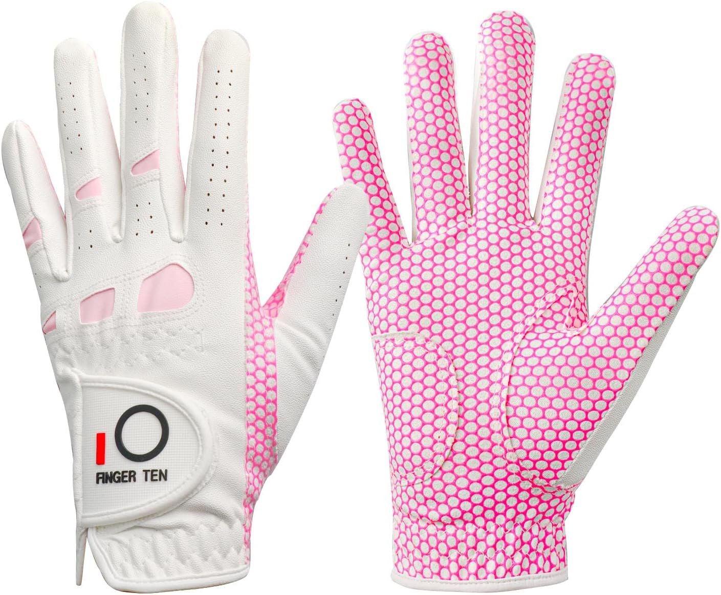 FINGER TEN Non Slip Golf Gloves Women 2 Pack for Left Right Handed Golfers, All Weather Grip & Comfortable Glove for Serious Performance, Fit Size Medium Small Large