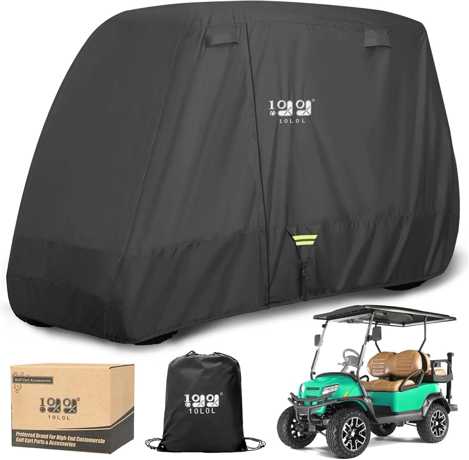 10L0L Heavy Duty 650D Golf Cart Cover for 2/4/6 Passengers EZGO, Club Car and Yamaha, All Weather Outdoor Protection Weatherproof