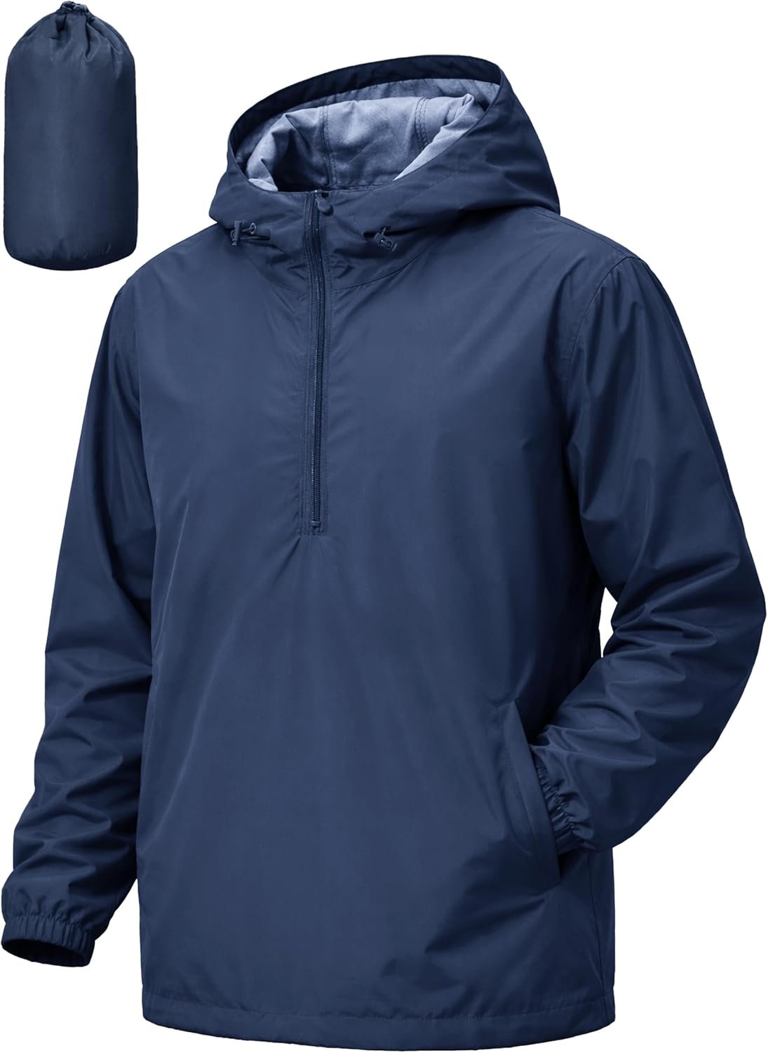 UIQUR Men’s Pullover Rain Jacket Waterproof Windbreaker Lightweight Packable Raincoat for Cycling Running Hiking Golf