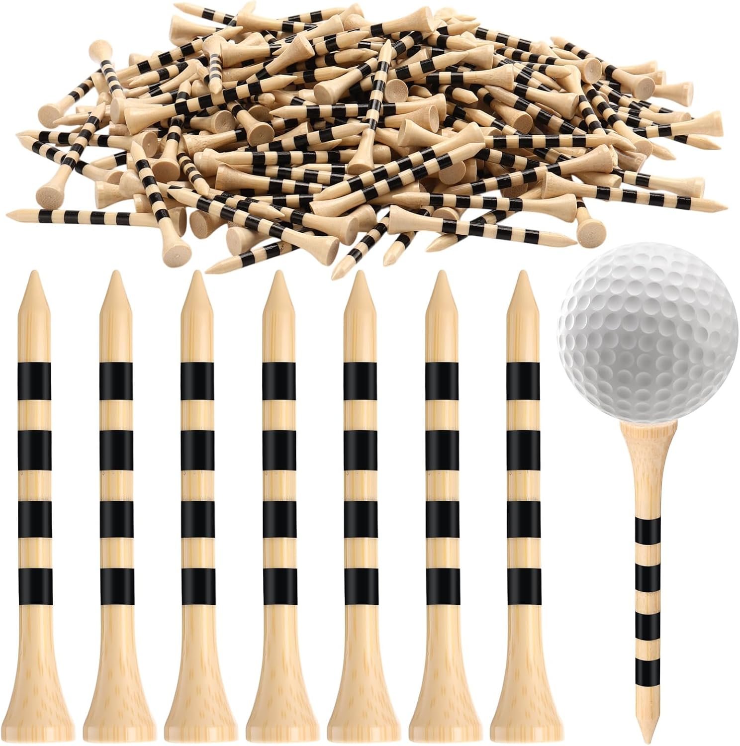 100 Pcs Wooden Golf Tees, 2-3/4 Inch Bamboo Golf Tees, Professional Natrual Tee for Reducing Friction, Side Spin