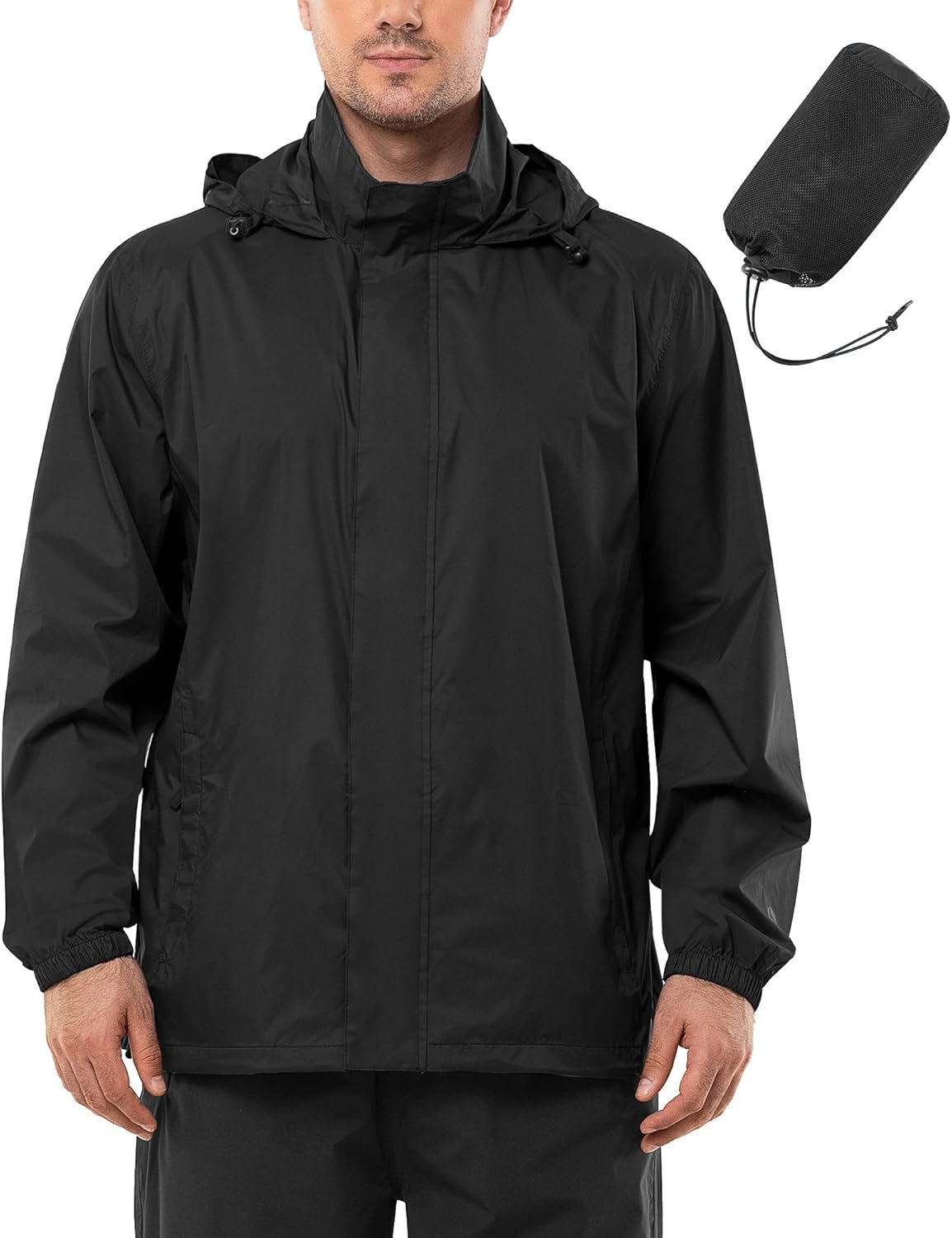 Outdoor Ventures Men’s Rain Jacket Waterproof Lightweight Packable Rain Shell Raincoat with Hood for Golf Hiking Travel