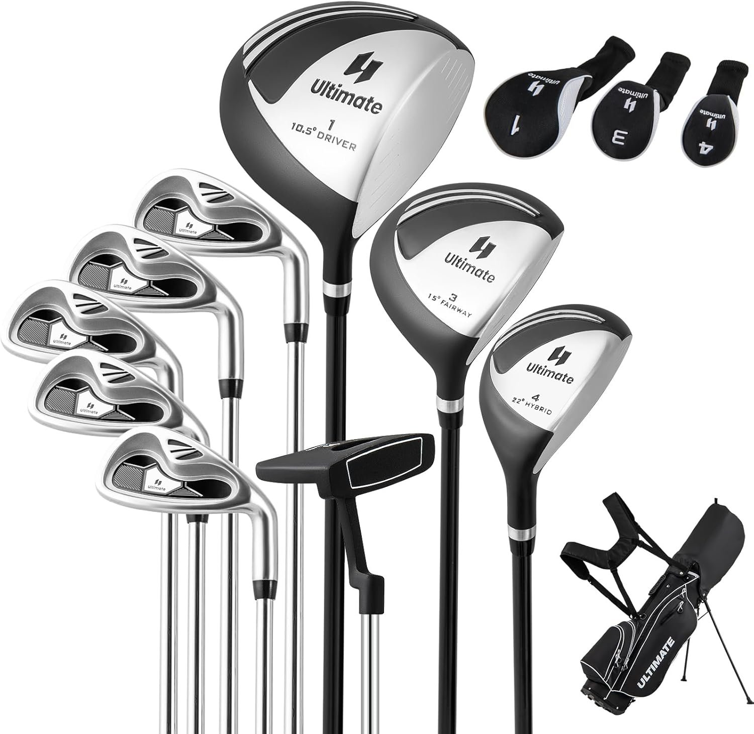 Tangkula 9/10 Pieces Men’s Complete Golf Clubs Set, Golf Club Package Set with 460CC Driver, Fairway Wood & Hybrid, Irons, Putter, Portable Regular Golf Club Set
