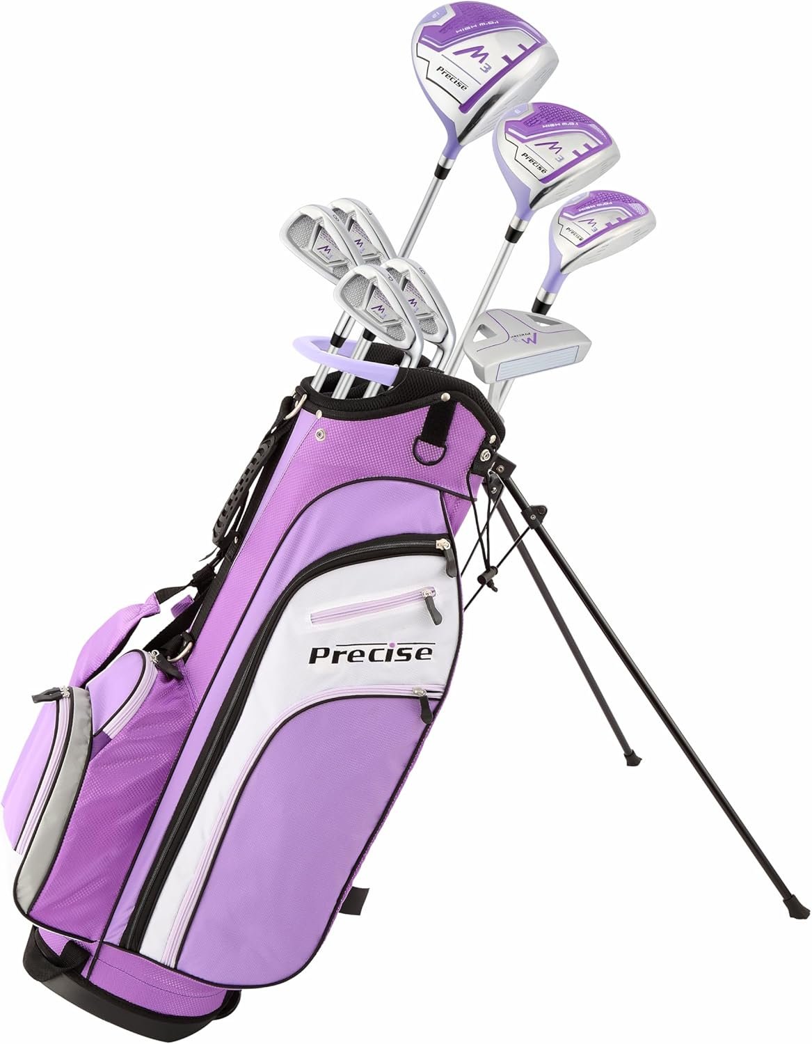 Precise M3 Ladies Complete Right Handed Golf Club Set | Complete Regular & Petite Womens Golf Clubs Set | with 3 HC’s, Lightweight Shafts & Spacious Stand Bag w/Storage Pockets & Dual Carrying Straps