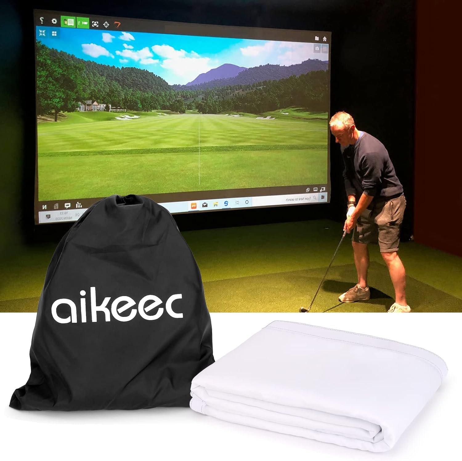 aikeec Golf Simulator Impact Screen: 7mm Thickened Golf Impact Screen for Indoor/Home/Garage Training – Ultra Clear 10ft Impact Screen with 32 pcs Grommets Holes, 5 Size Options