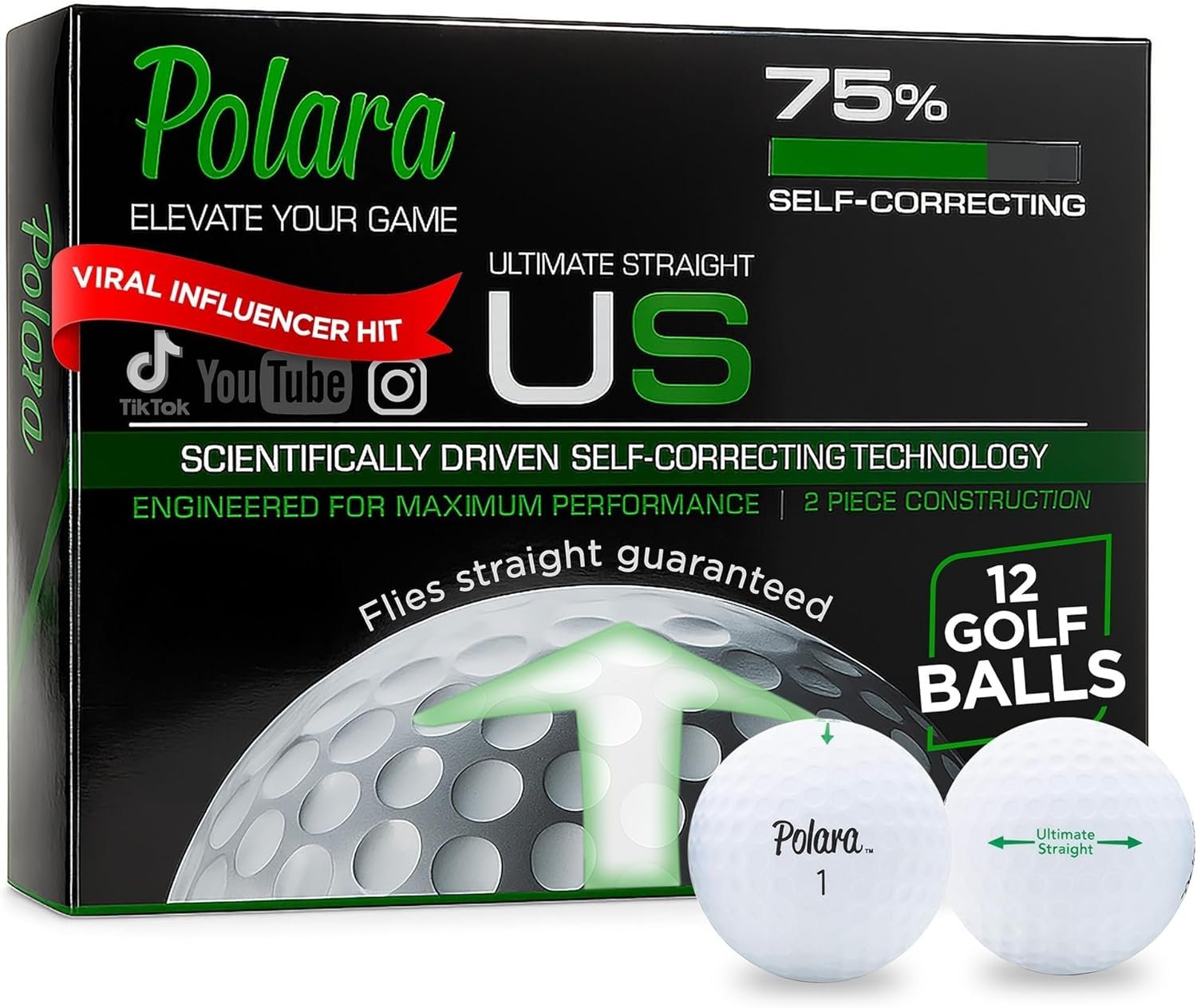 Polara Self-Correcting Golf Balls – High-Performance Golf Balls with Soft Feel, Anti-Slice & Hook Correction, Exceeds USGA Limits, Dimple Design for Maximum Distance, Golf Accessories for Men & Women