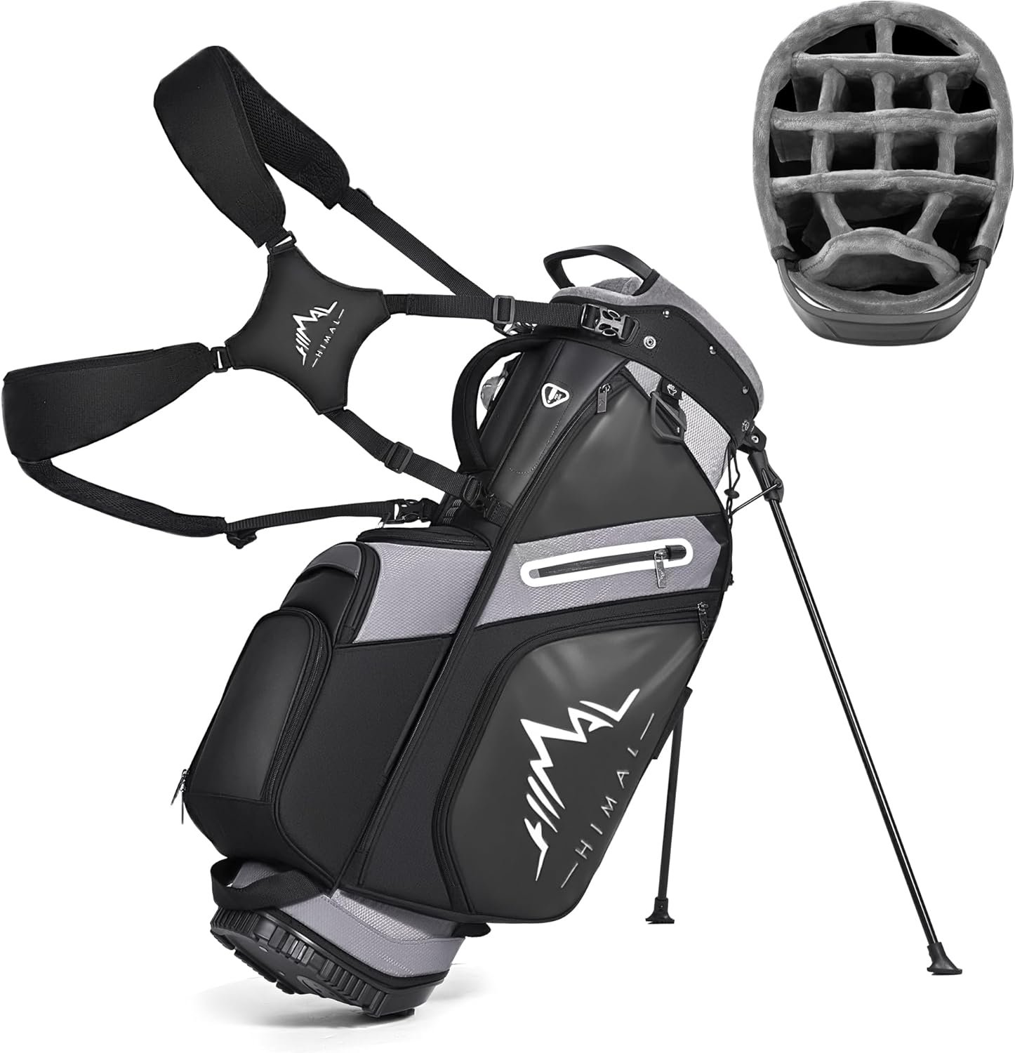 uniHimal Golf Bags for Men 14 Way Full Dividers – Hybrid Stand Bag with 10 Pockets, Insulated Cooler & Interchangeable Straps – Plush Top Organizer with Magnetic Pockets for Cart & Walking