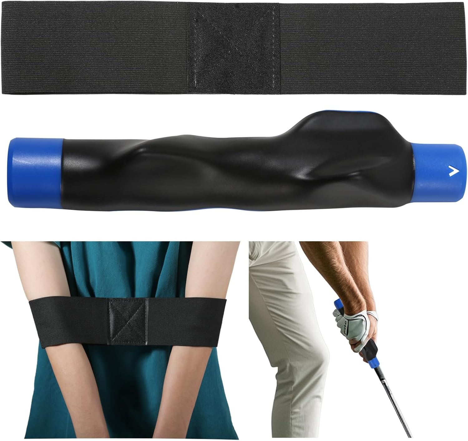 Golf Grip Trainer, Perfect Right-Hand Swings | non-slip aid fits most clubs, The arm strap aligns hands, building muscle memory for golfers of all skill levels