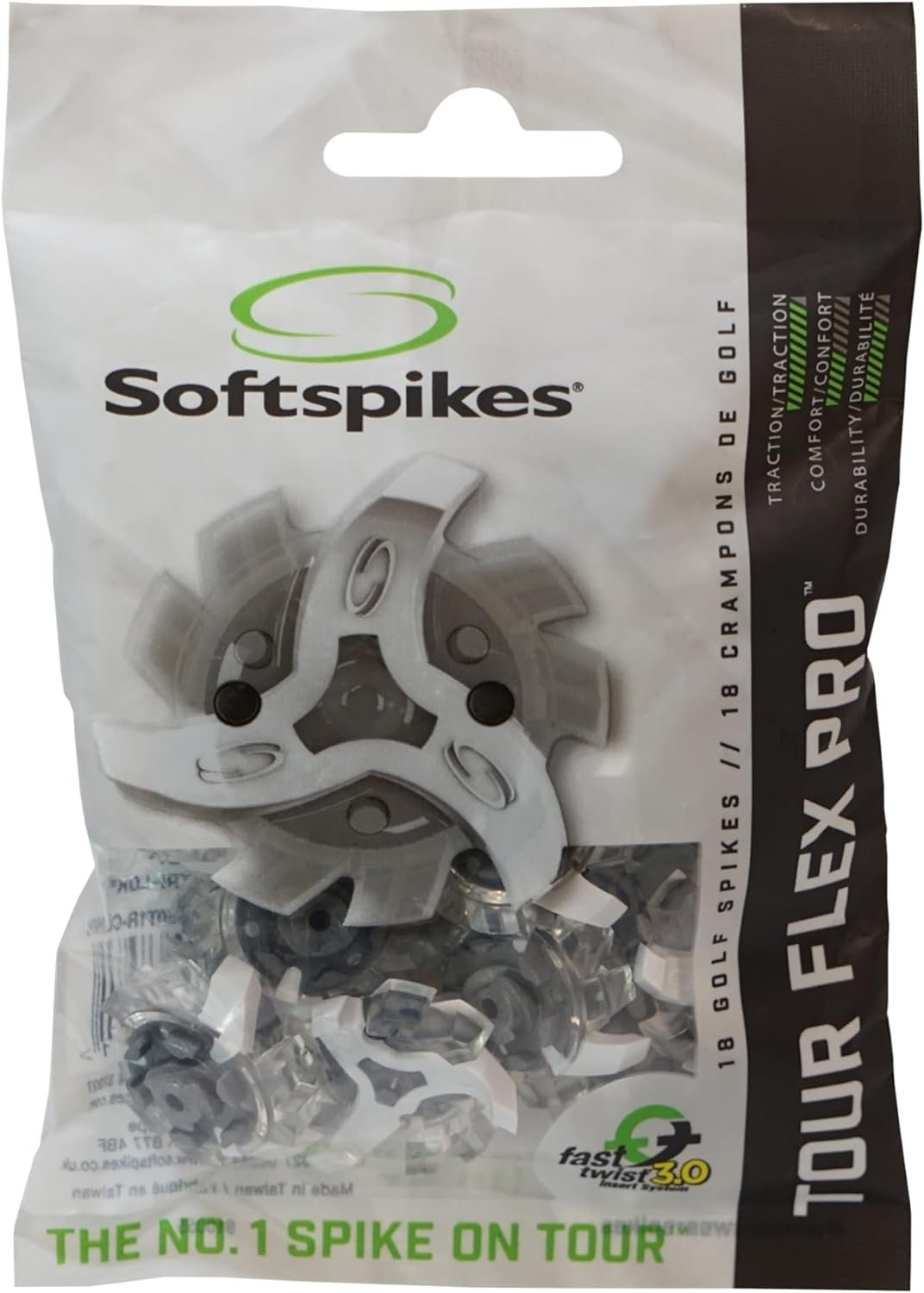 Softspikes Tour Flex Pro Golf Spikes Fast Twist 3.0-18 Replacement Spikes – Translucent White – Also Fits Tri-Lok, Slim-Lok, and Tour Lock Insert Systems