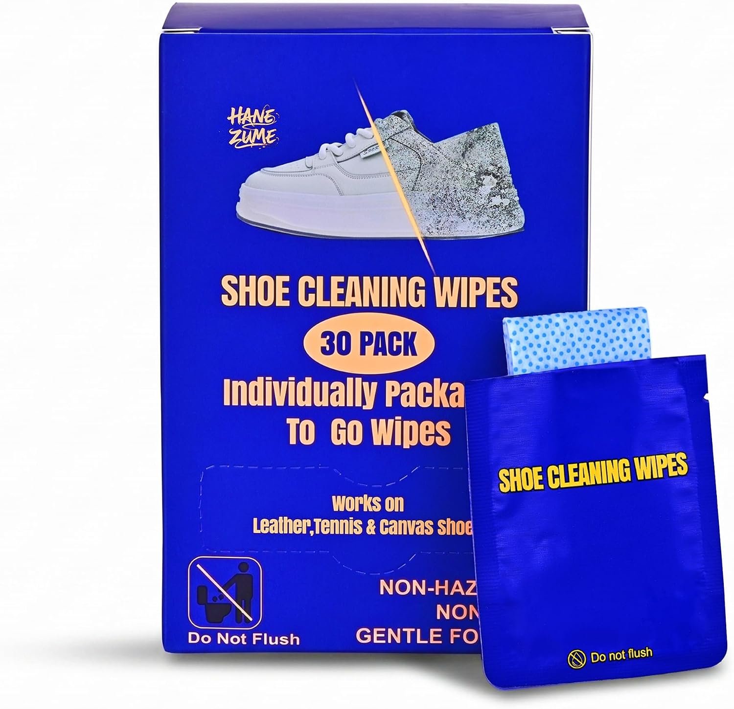 Shoe Wipes – 30 Individually Wrapped Shoe Cleaning Wipes for On-the-Go – Instant Clean for White Sneakers, Leather, Golf & Tennis Shoes No Water, No Brush, No Residue Gym Bag, Car, Travel Essential