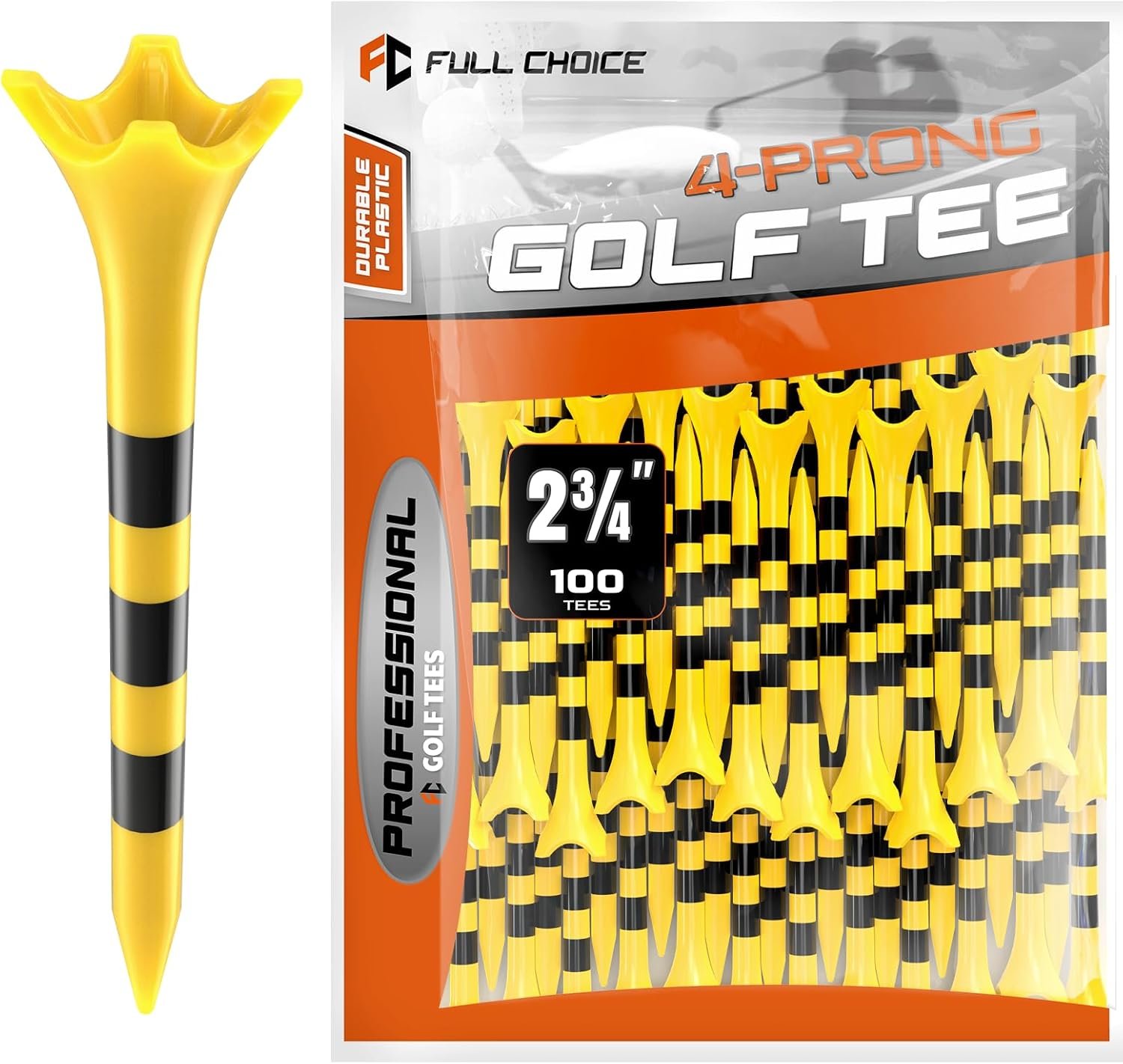Professional Plastic Golf Tees 50/60/100 Pack (3-1/4″ or 2-3/4″), Enhanced Durability & Stability, Engineered to Minimize Friction and Side Spin