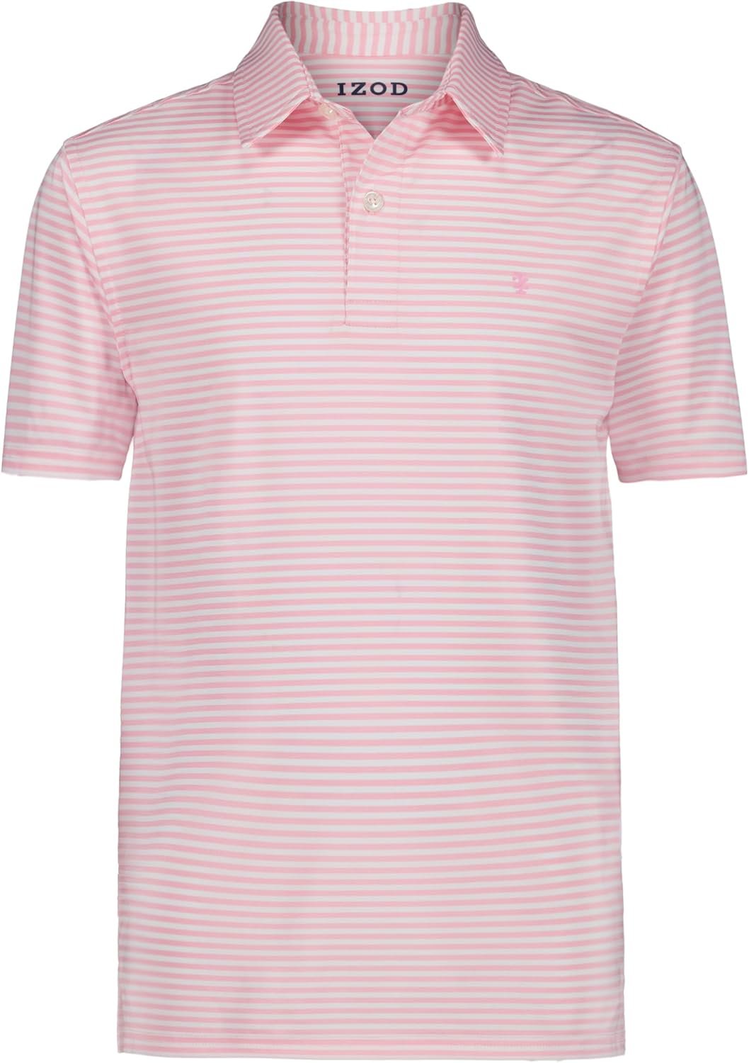 Izod Boys’ Performance Golf Grid Short Sleeve Stretch Collared Polo Shirt