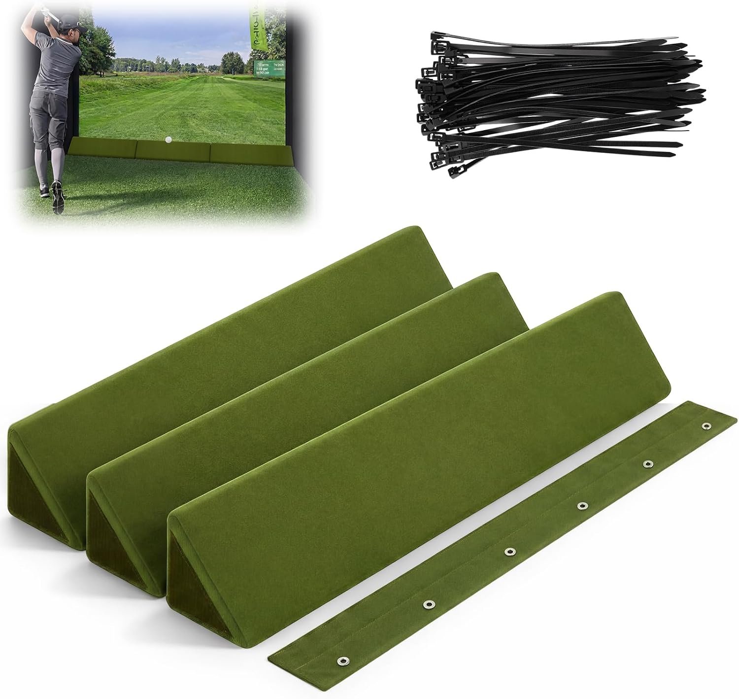 3 Pcs 39 Inch Golf Enclosure Triangle Bumpers, Connectable Design Rebound Golfs Ball, Impact-Absorbing Safety Padding Golf Simulator Accessories for Simulator Bottom Edges or Poles