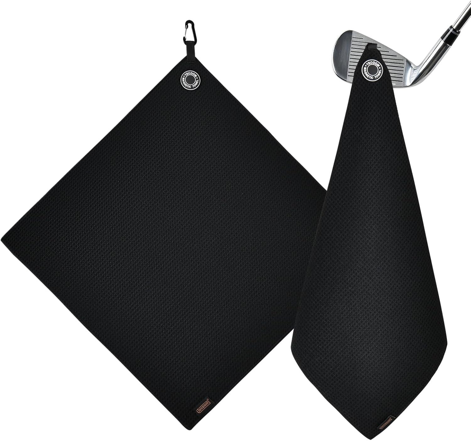Tecoom Magnetic Golf Towel, Premium Ultra Absorbent Waffle Microfiber, Double-Stitched Edging, Strong Magnet for Golf Carts, Bags and Clubs, 18″x18″ Portable Golf Accessories, Gift for Men Women