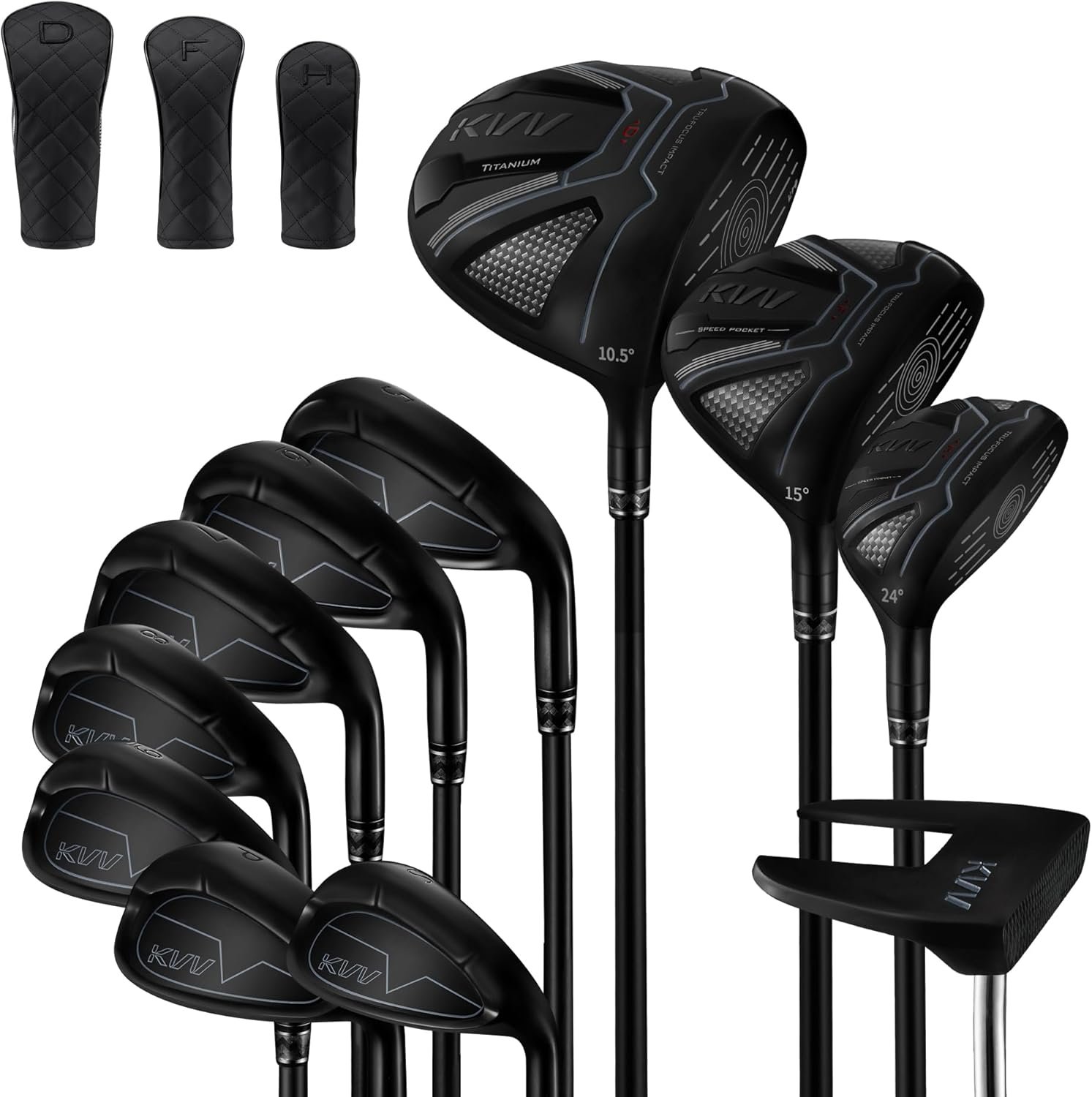 KVV Men’s Right Handed Premium Golf Set, 45″ Titanium Driver, Fits 5’7″–6’2″, Bag Not Included