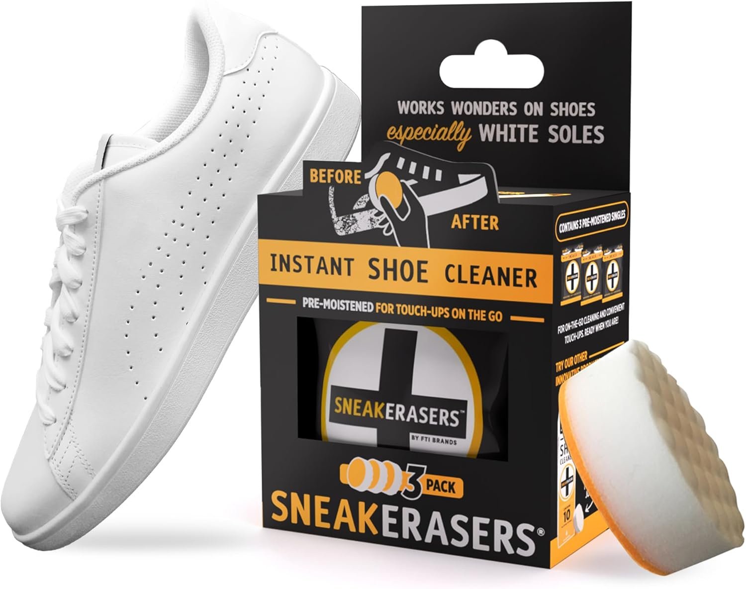 SneakERASERS Instant Sneaker Cleaner Sponge, Effective Shoe Cleaning for White Sneakers, Tennis Shoes –