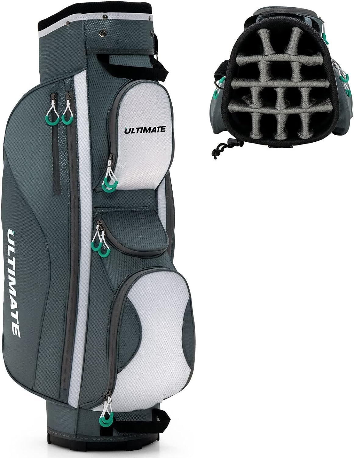 Tangkula Golf Cart Bag with 14 Way Top Dividers, Lightweight Golf Cart Bag with Shoulder Strap, 7 Zippered Pocket, Cooler Bag & Valuable Pocket, Portable Golf Club Bag with Rain Hood/Dust Cover