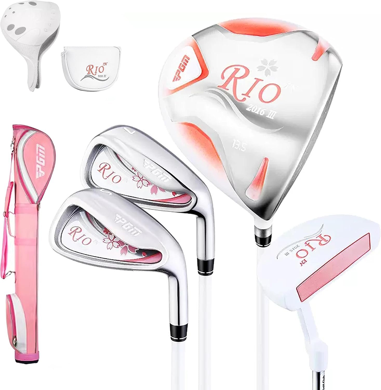 PGM Women’s 4-Piece Golf Club Set, Right Handed Golf Clubs with Golf Bag, Titanium Driver, 2 Irons & Putter, Lightweight Graphite Shafts, Beginner Ladies Golf Starter Set