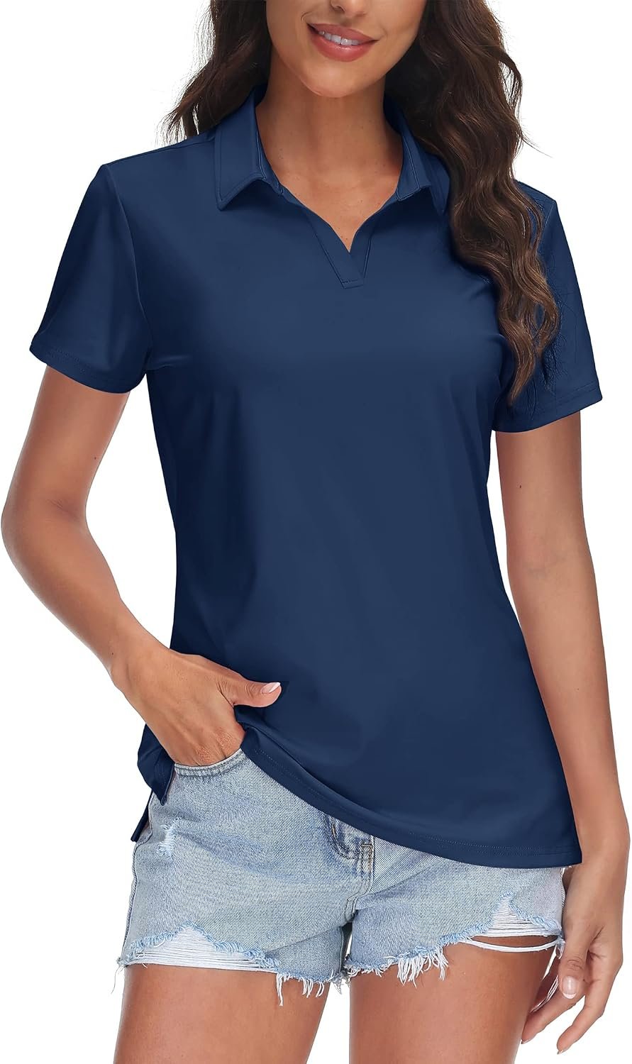 TACVASEN Women’s V-Neck Polo Shirts UPF 50+ Short Sleeve Sun Protection Quick Dry Golf Polos Collared Shirt
