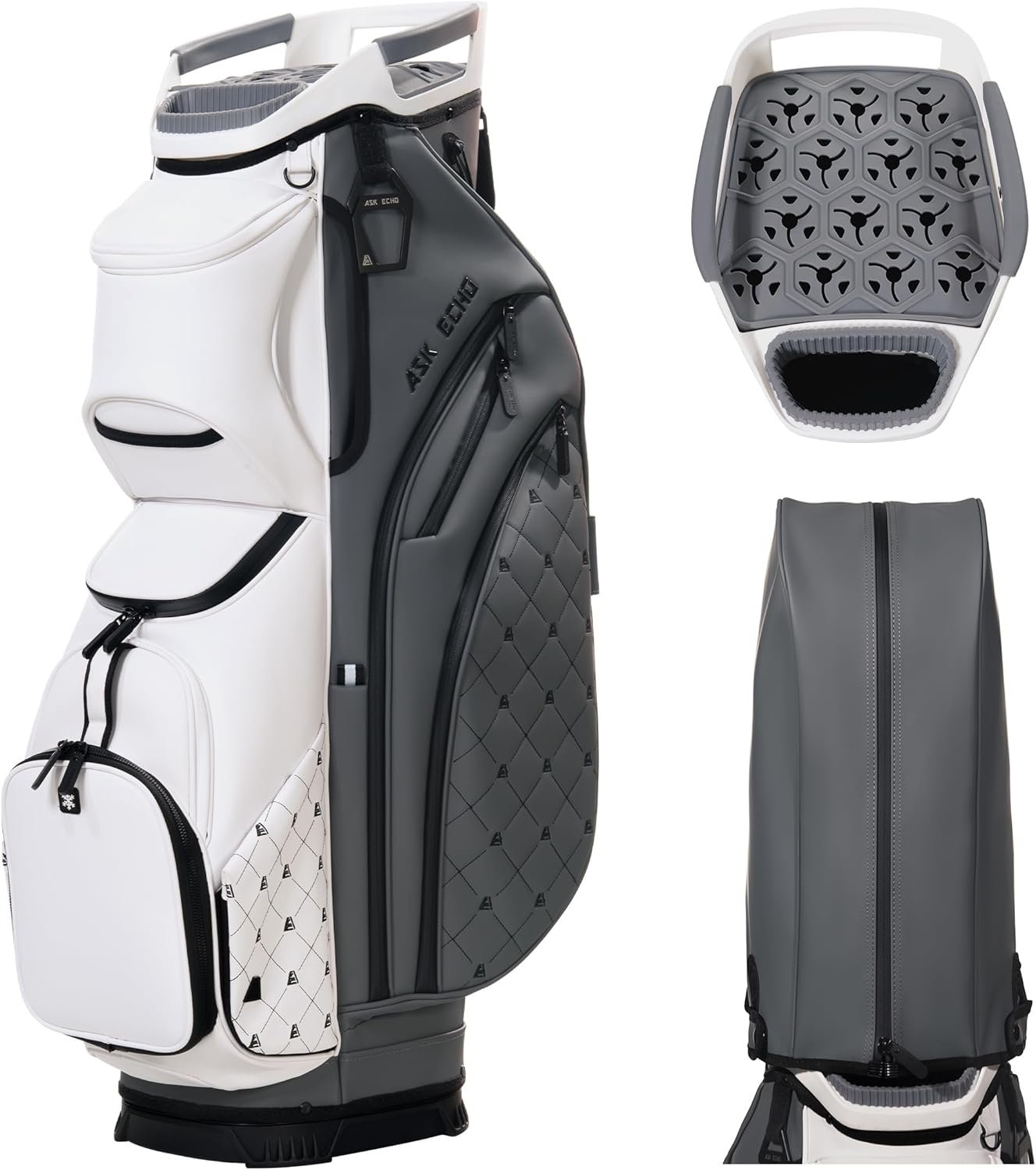 ASK ECHO Soundless Lux Cart Golf Bag with 15 Way Full Length, Premium PU Leather