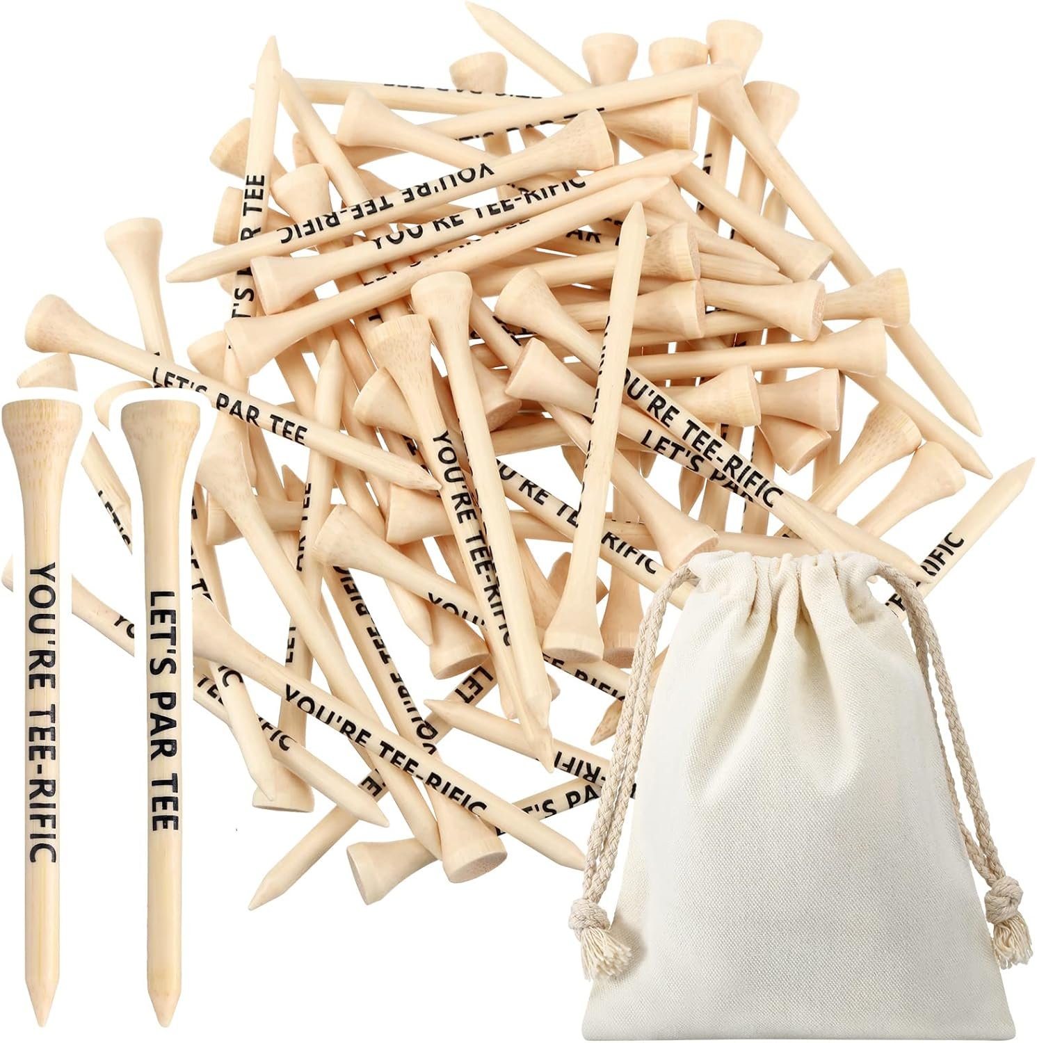 Haull 101 Pcs Bamboo Golf Tees for Men Christmas 3-1/4 Inch Golf Tees with Bag for Christmas Dad Birthday Stocking Stuffers Party Favor