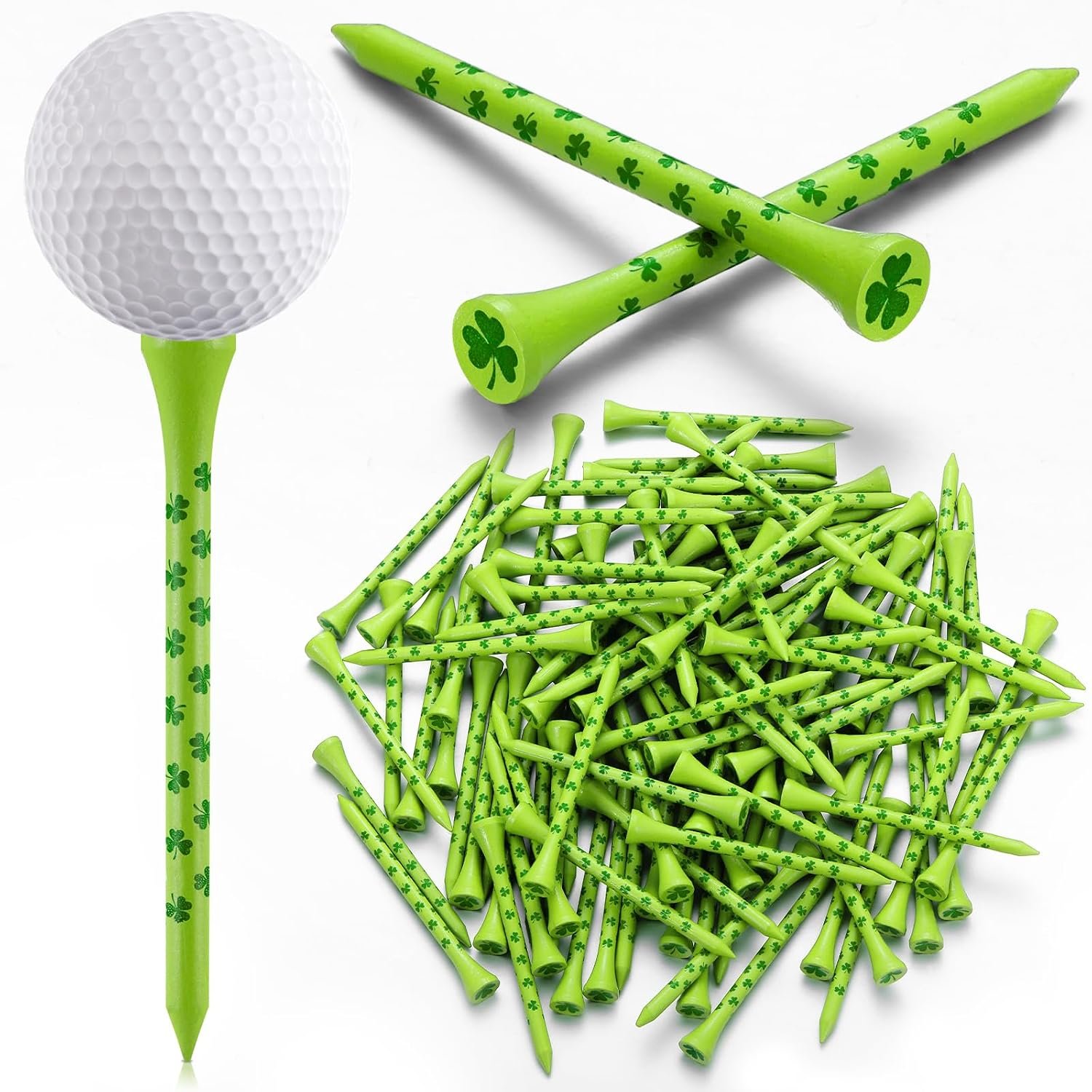 100 Pcs Shamrock Golf Tees 3 1/4″ Bamboo Green Golf Tees Practice Gifts for Women Men Golfers(Shamrock)