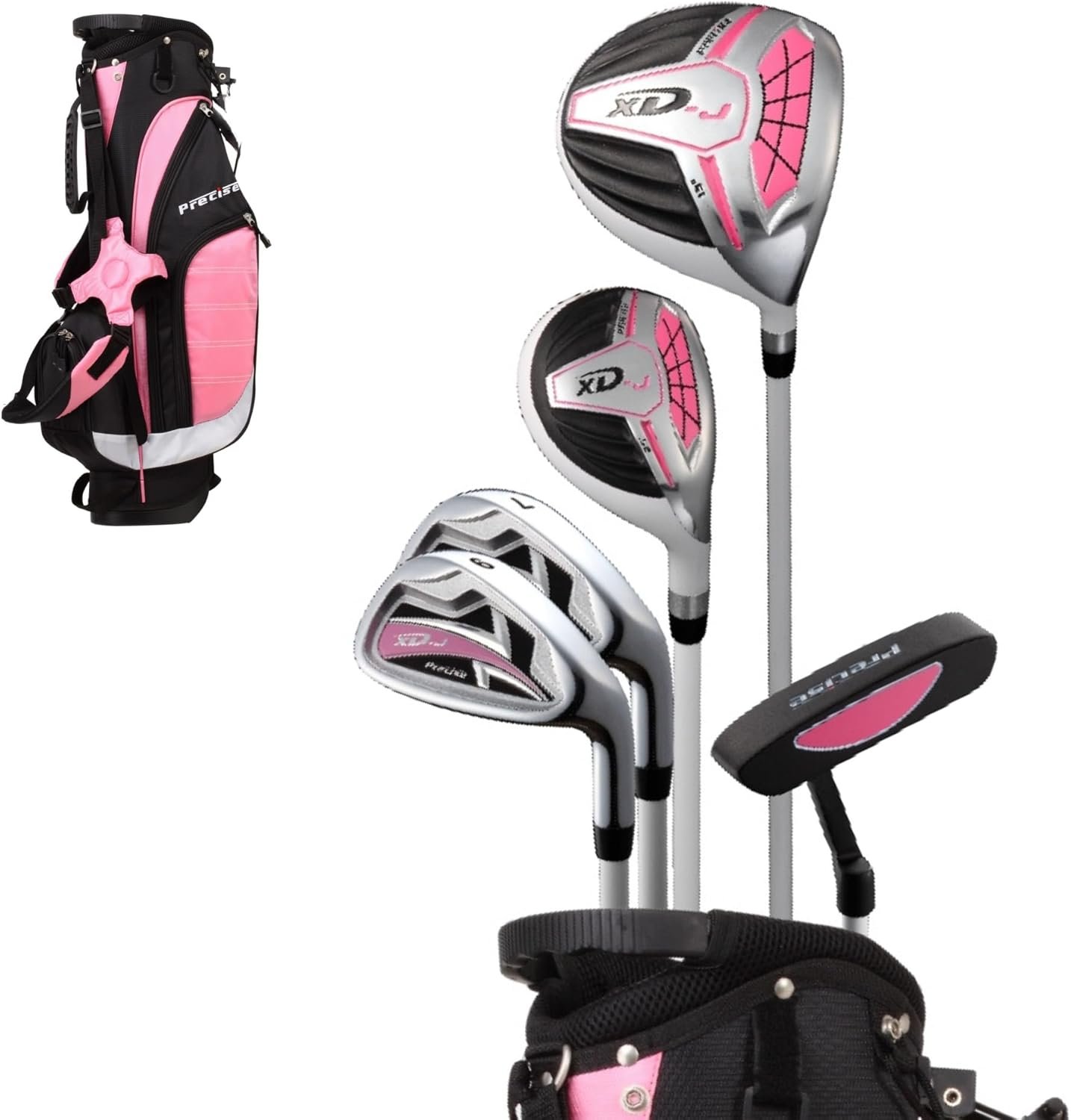 Precise XD-J Kids Golf Clubs Set – Boys’ & Girls’ Junior Golf Set with Lightweight Graphite Shafts, Hybrid, Putter & Stand Bag