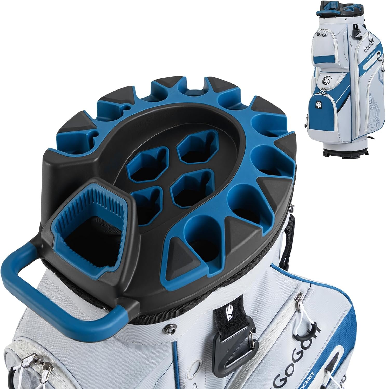 Tangkula Golf Cart Bag with 14-Way Full Length Dividers, 6 Molded Lock Top Golf Club Bag with 11 Pockets, Cooler Bag, Padded Strap, Handles, Umbrella Holder & Rain Hood
