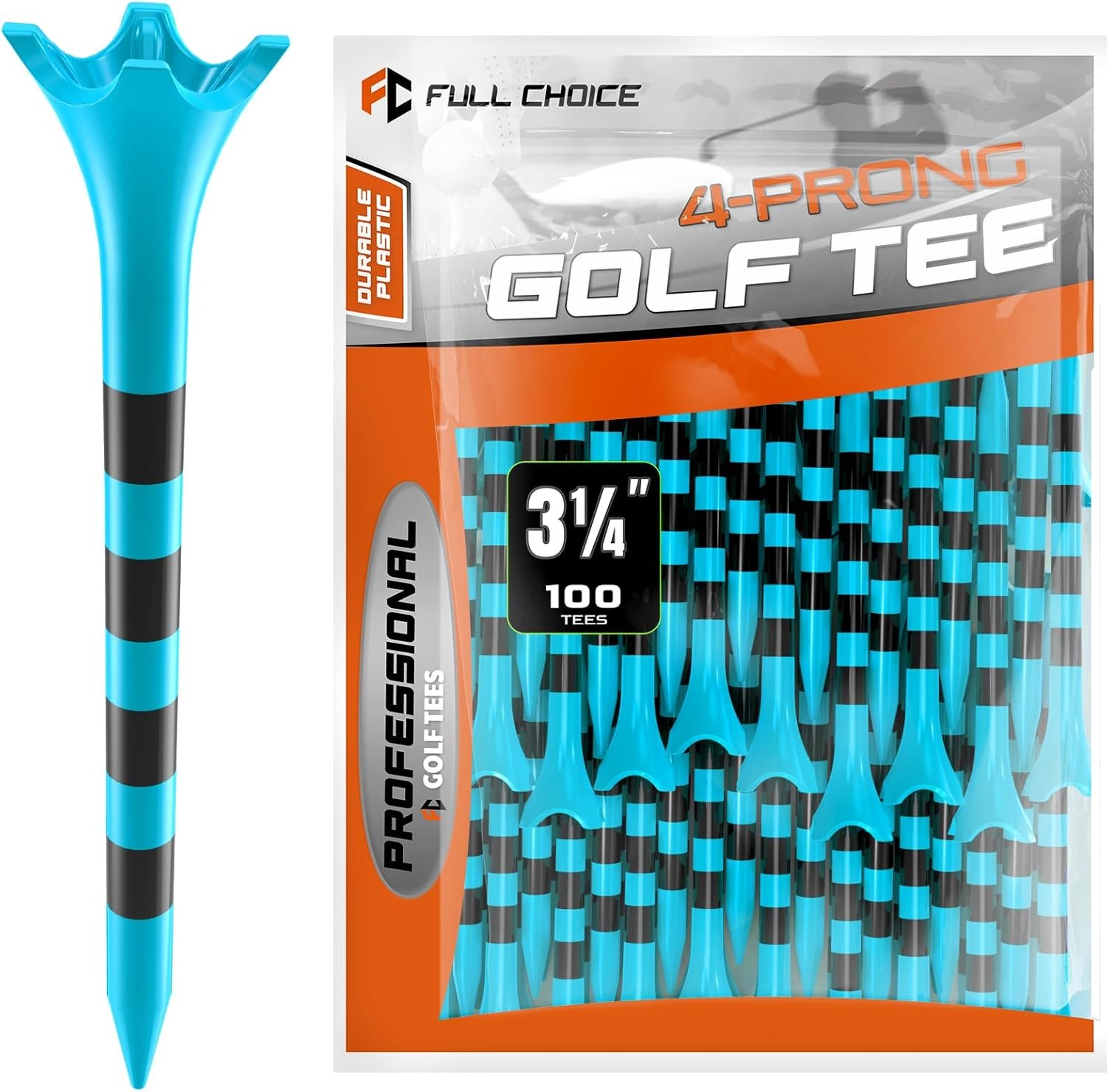 Professional Plastic Golf Tees 50/60/100 Pack (3-1/4″ or 2-3/4″), Enhanced Durability & Stability, Engineered to Minimize Friction and Side Spin