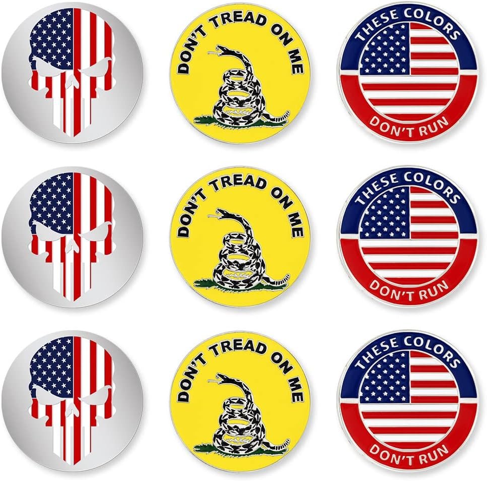 PinMart’s Mix Bundle Pack of 9 Golf Ball Markers – Golf Accessories for Men and Women – United States Eagle and American Flag Magnetic Ball Markers Set of 9